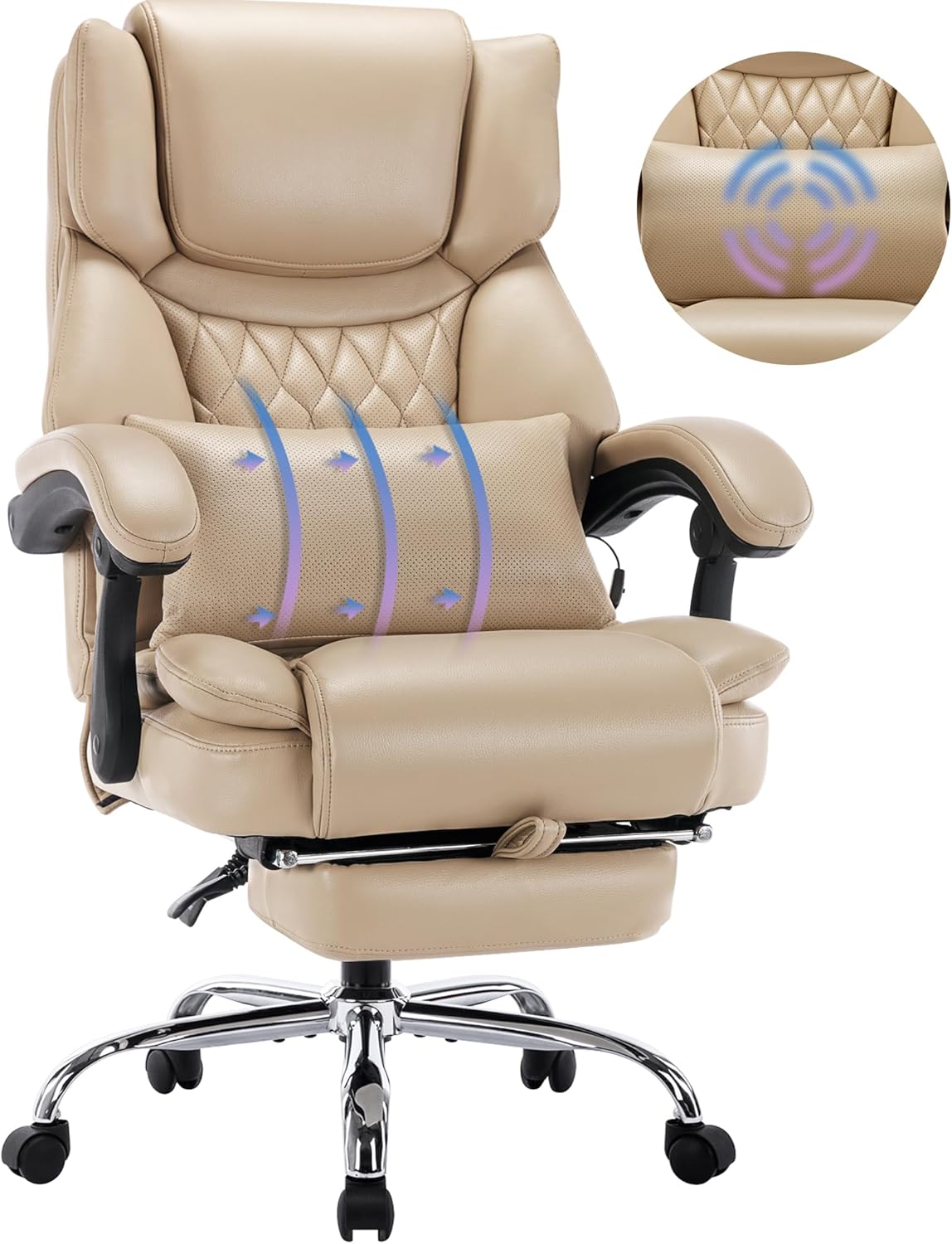 Silla de oficina reclinable con respaldo alto y reposapiés, cojín lumbar para computadora ejecutiva, ángulo ajustable, acolchado grueso transpirable