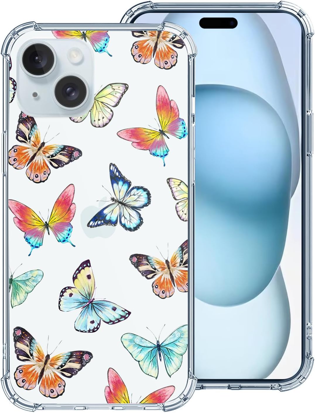 Hi Space Funda para iPhone 15 Plus de 6.7 pulgadas 2023, fundas con patrón de mariposa transparente para iPhone 15 Plus para mujeres y niñas, funda