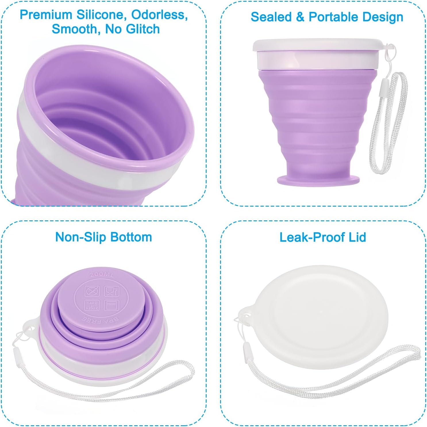 PATIKIL Vaso plegable, paquete de 2 vasos plegables de viaje de 6.8 fl oz, taza portátil de silicona para beber para acampar, senderismo, al aire