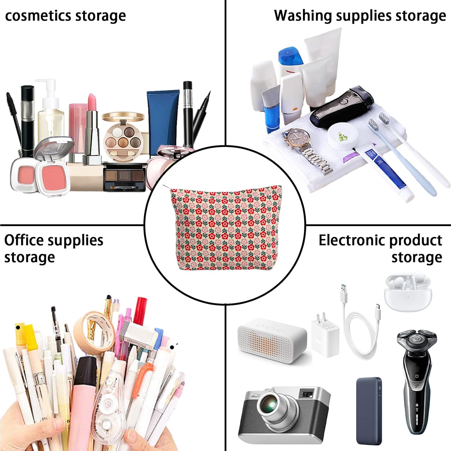 MHDGG Bolsa de maquillaje para mujer, bolsa de cosméticos floral de gran capacidad, bolsas de maquillaje, bolsas de maquillaje para mujer, bolsos de