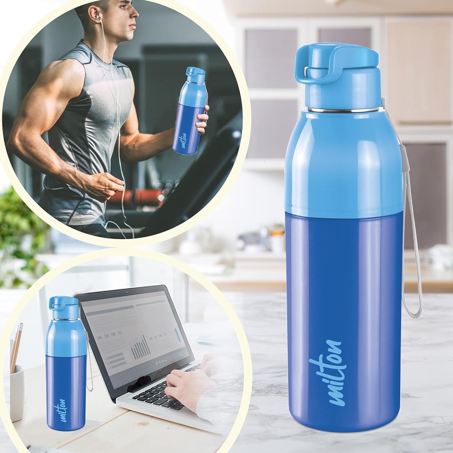 Milton Steel Convey – Botella de agua interior aislada de acero inoxidable 600, 17.6 fl oz, azul, a prueba de fugas, sin BPA, caliente o fría