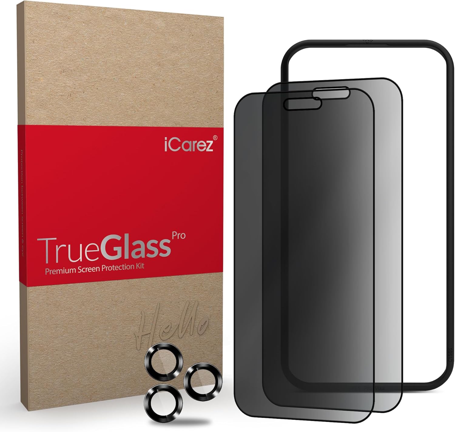 iCarez Protector de pantalla de vidrio templado de privacidad para iPhone 15 de 6.1 pulgadas 2023 paquete de 2 Instalación de bandeja de cobertura