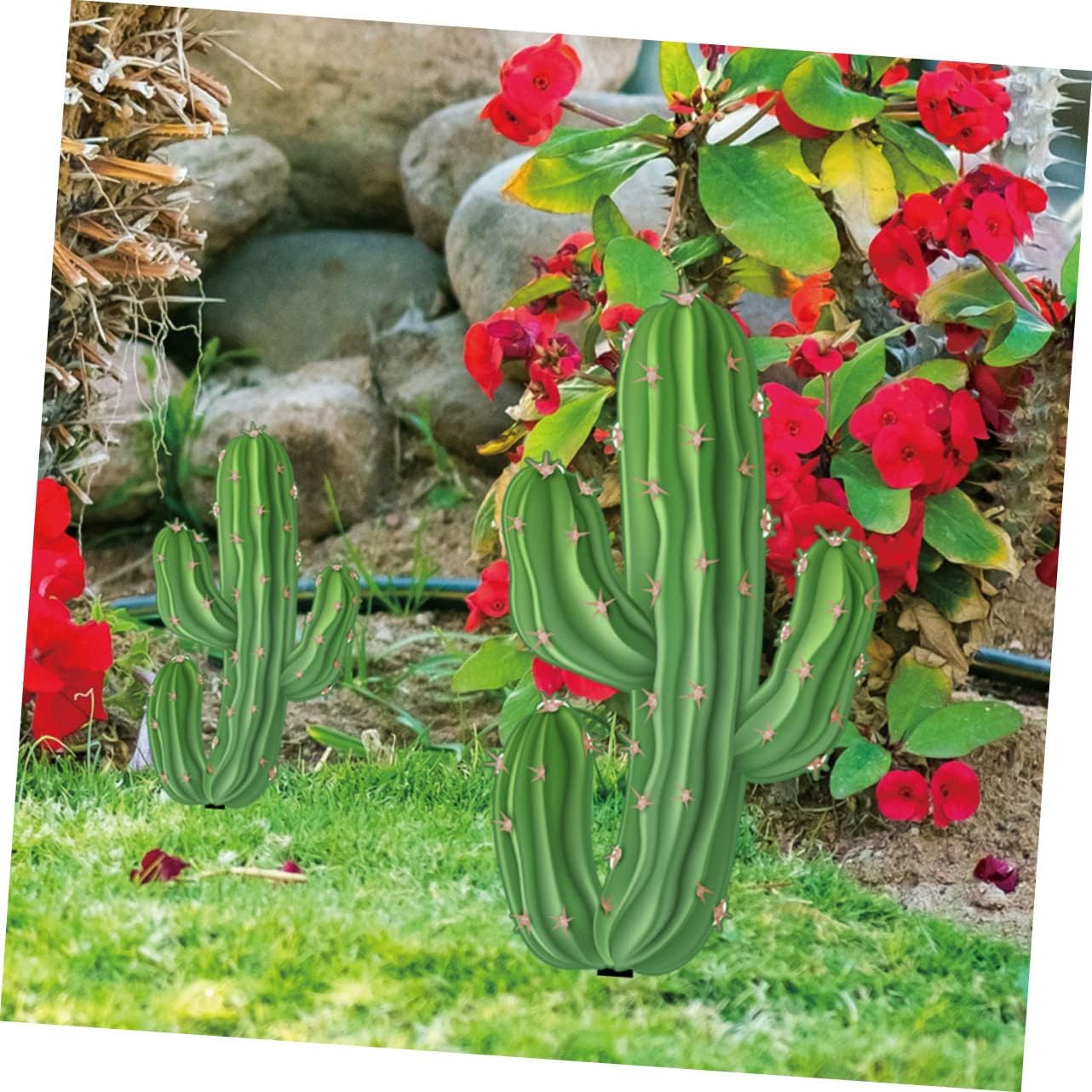 VILLCASE 2 piezas de cactus decoración de jardín decoración de cactus decoración de puerta exterior jardín estacas carteles cactus patio adorno