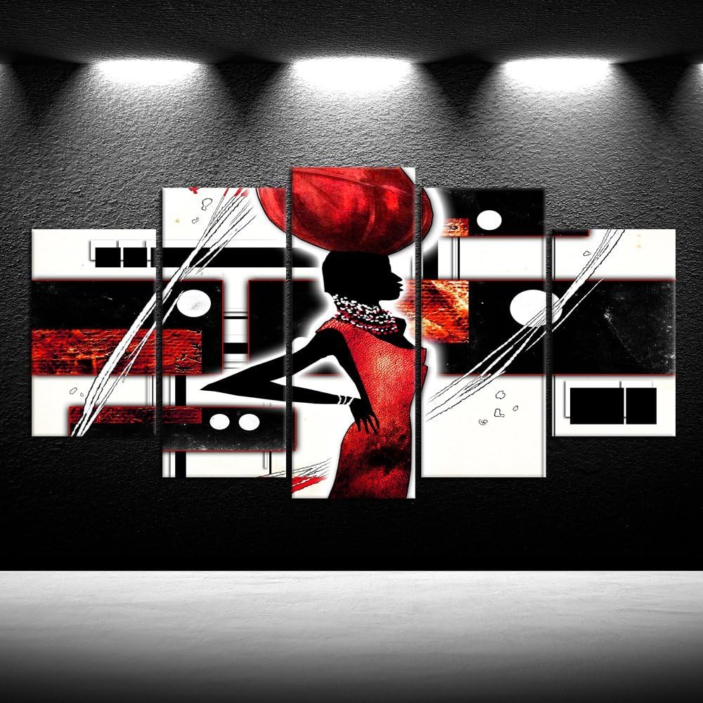 iKNOW FOTO Lienzo grande de 5 piezas de arte de pared afroamericano, imágenes negras y rojas, impresas en lienzo, decoración del hogar, pintura