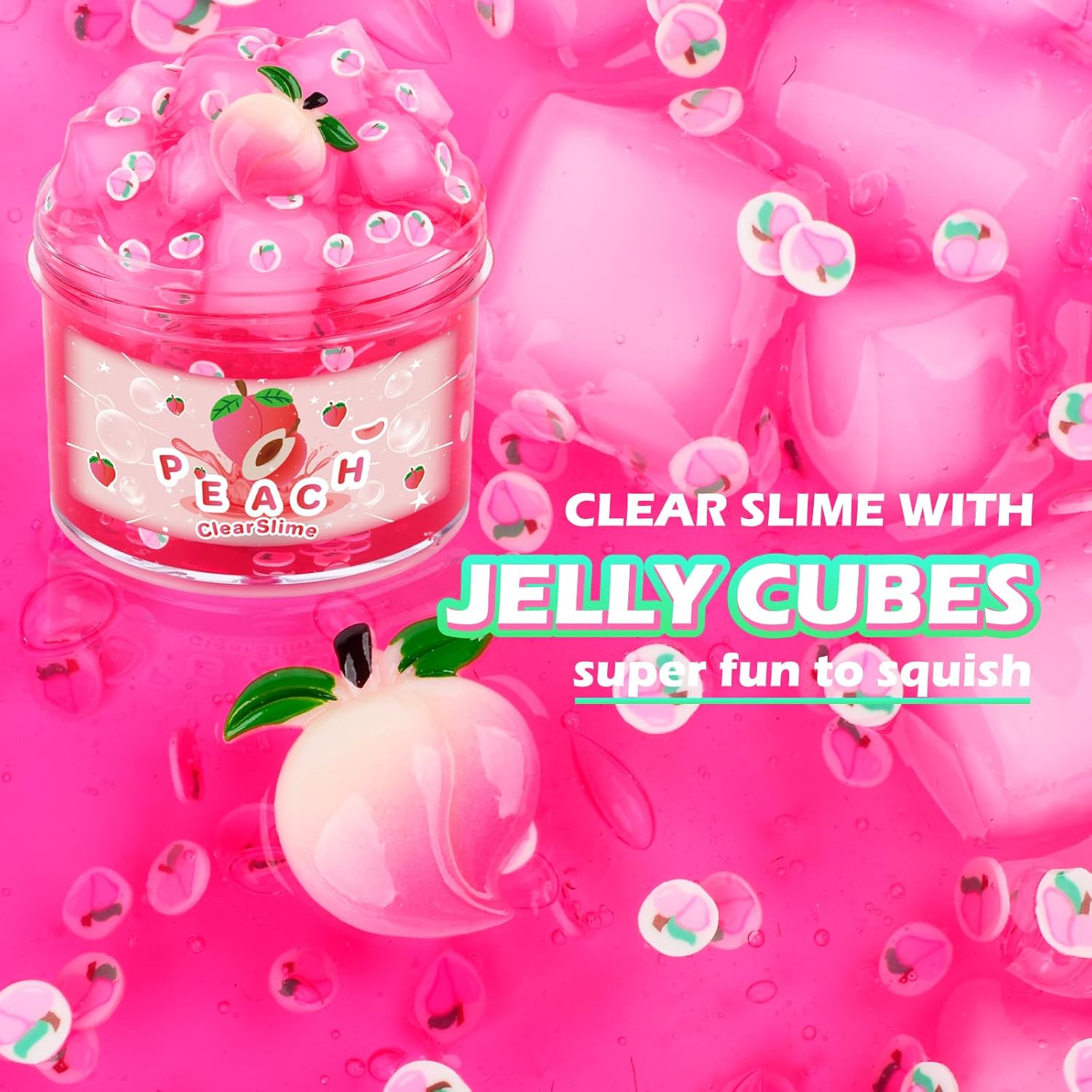 Cubitos de gelatina transparente de melocotón rosa, bonitos dijes de complementos, slime de cristal crujiente, slime de agua Boba, juguete de lodo