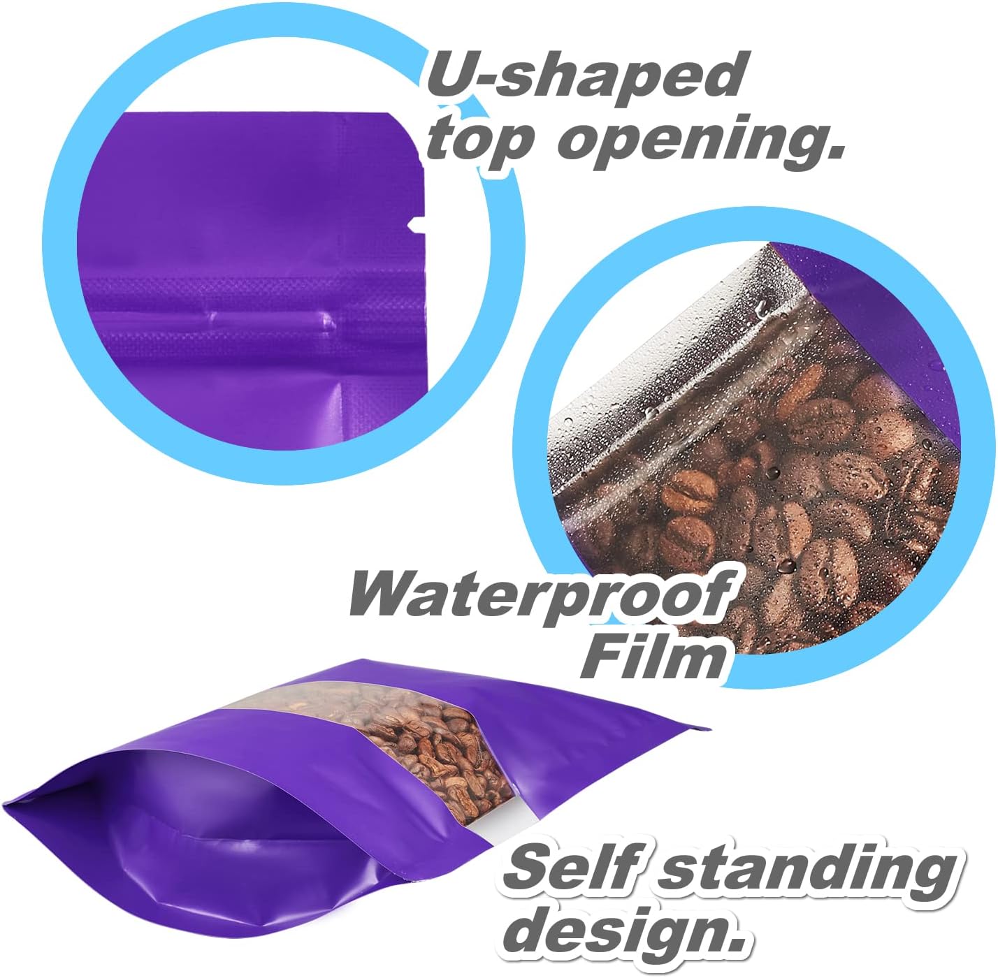 Paquete de 110 bolsas con cierre hermético metálico mate con ventana frontal transparente, bolsas resellables de color sólido resellables para