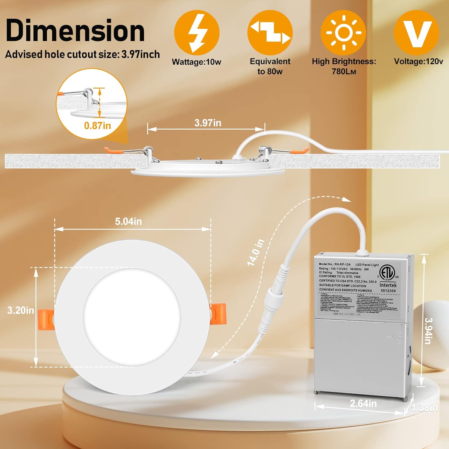 FORT Lámpara de techo empotrable LED de 4 pulgadas y 5 CCT con caja de conexiones, paquete de 4, 2700 K3000 K4000 K5000 K6000 K seleccionable, 10 W