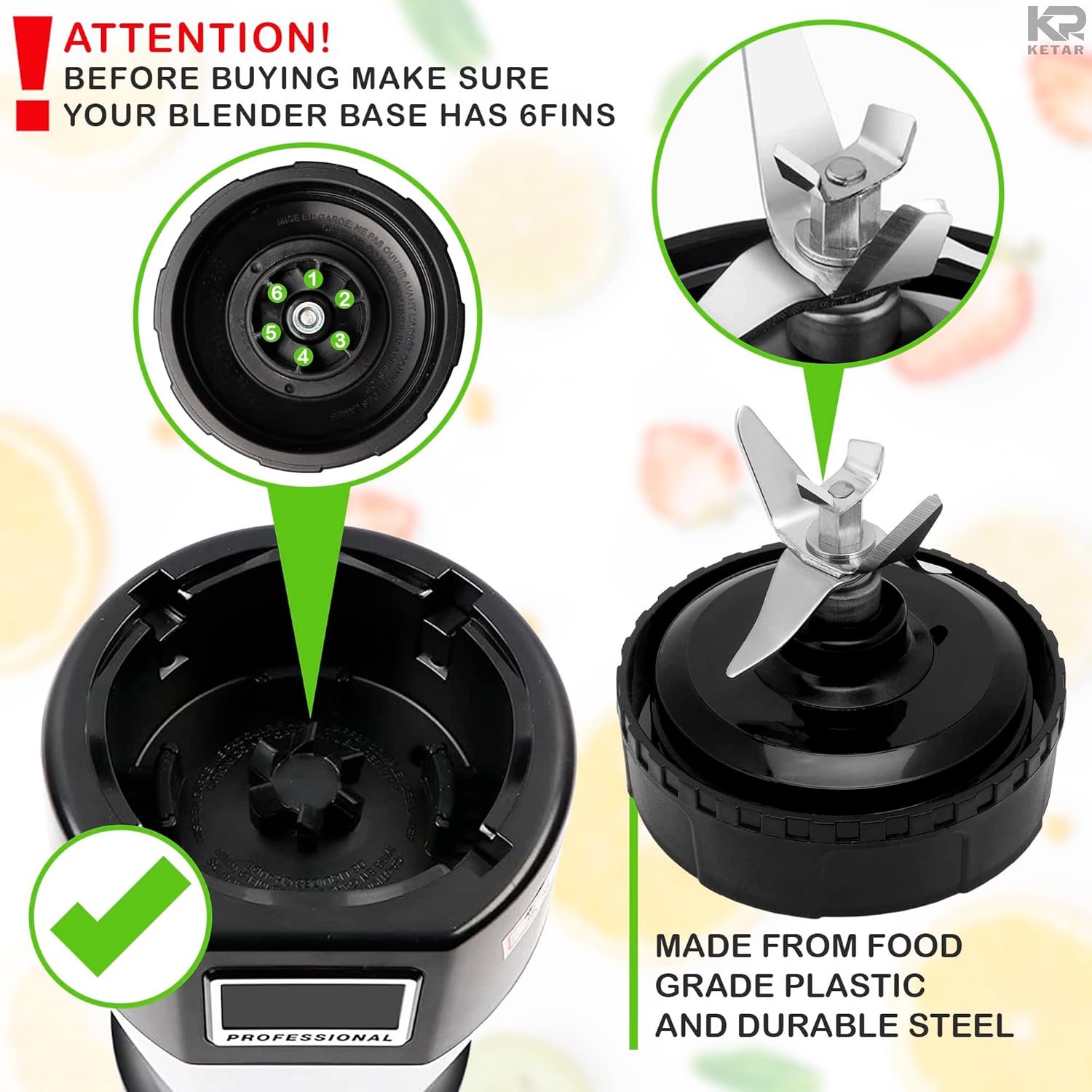 Ninja Blender Cups y Ninja Blade 6 Fin Blender Blender Batidora para Batidos Batidos – Tapa de una sola porción para BL770 BL780 BL660 BL740 BL810