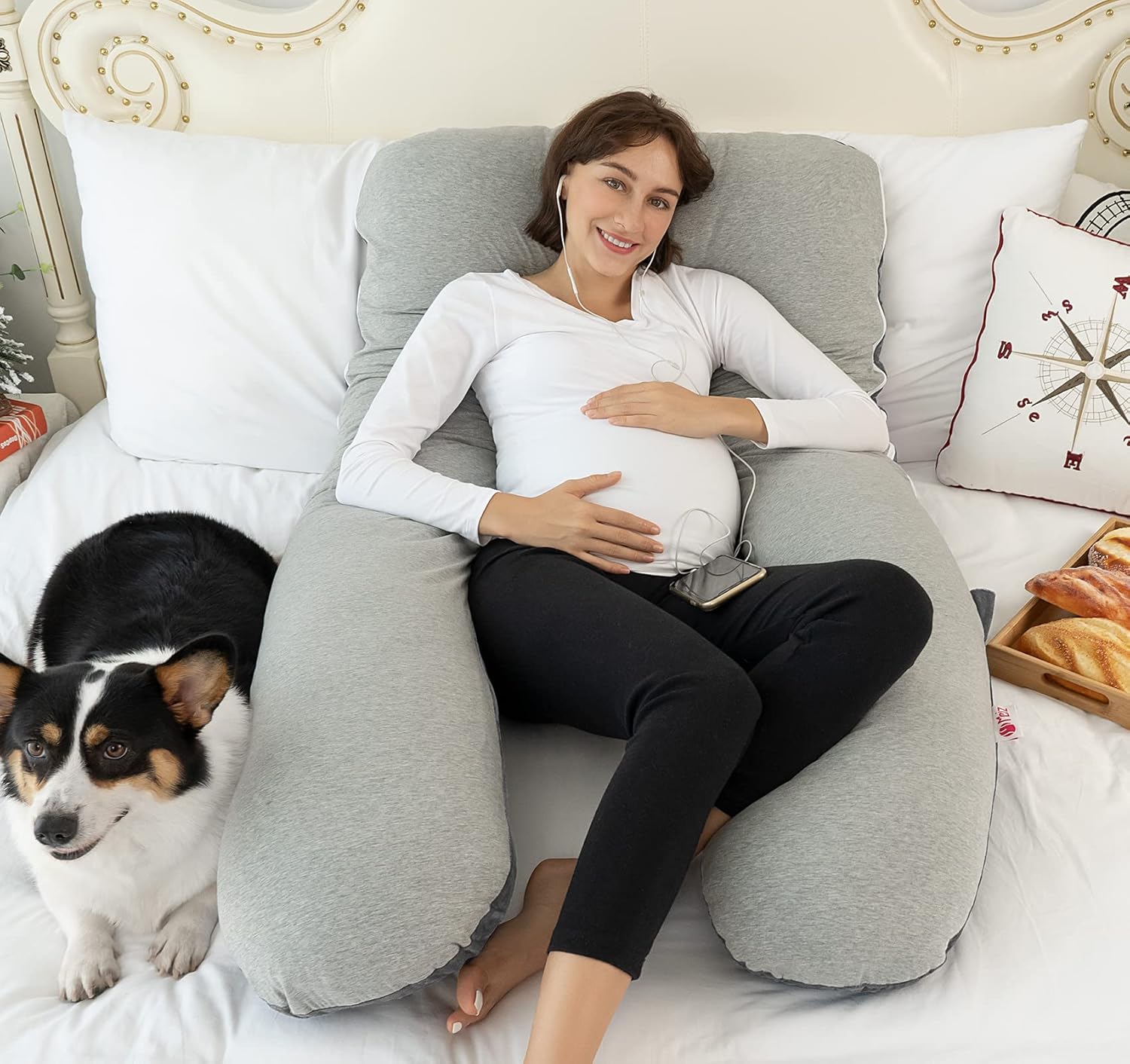 Meiz Almohadas de embarazo refrescantes, almohada de embarazo en forma de U, almohada de cuerpo completo y almohada de maternidad para apoyo cuello,