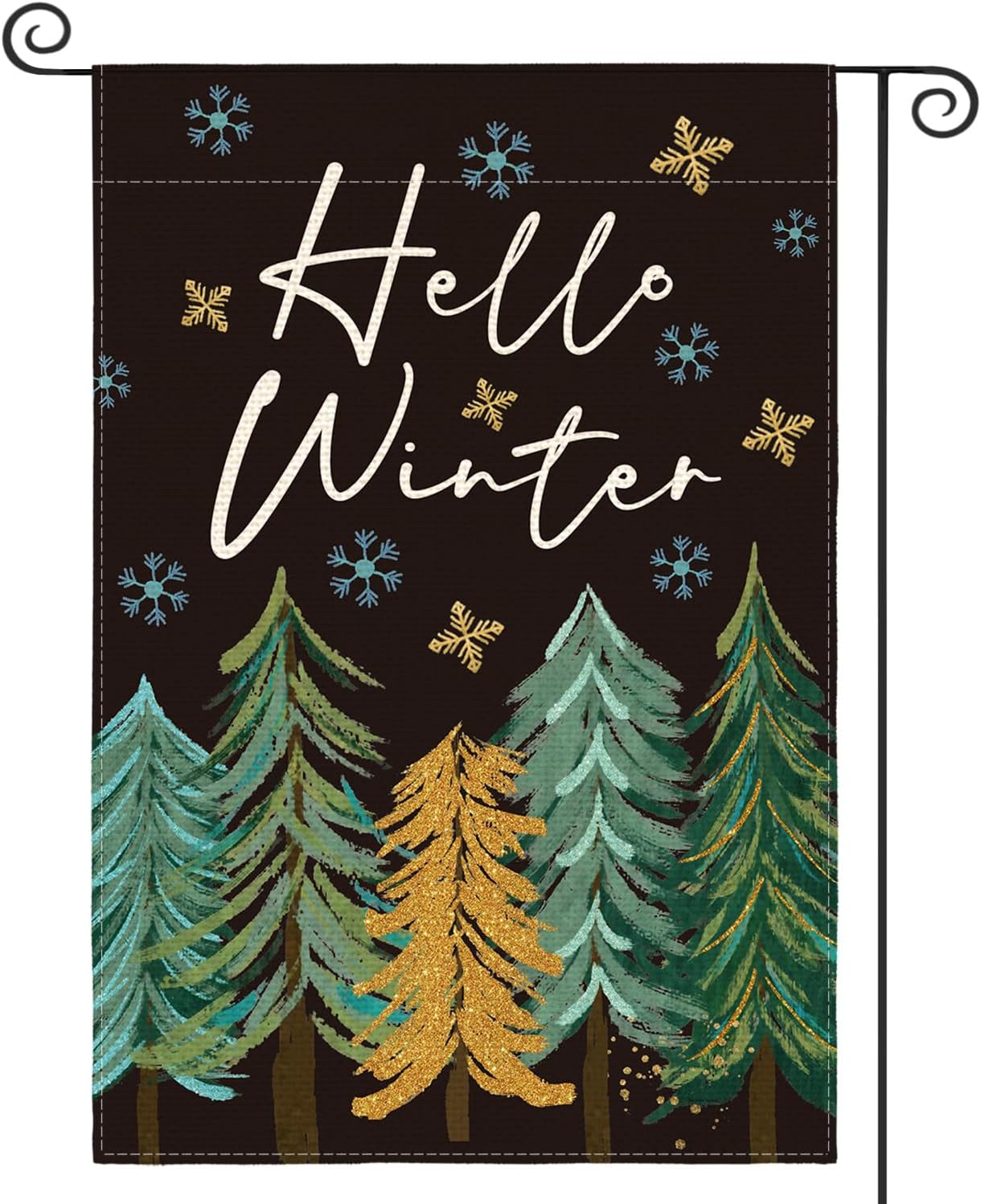AVOIN colorlife Bandera de jardín con diseño de copo de nieve con diseño de árbol de Navidad de 12 x 18 pulgadas, de doble cara, bandera decorativa