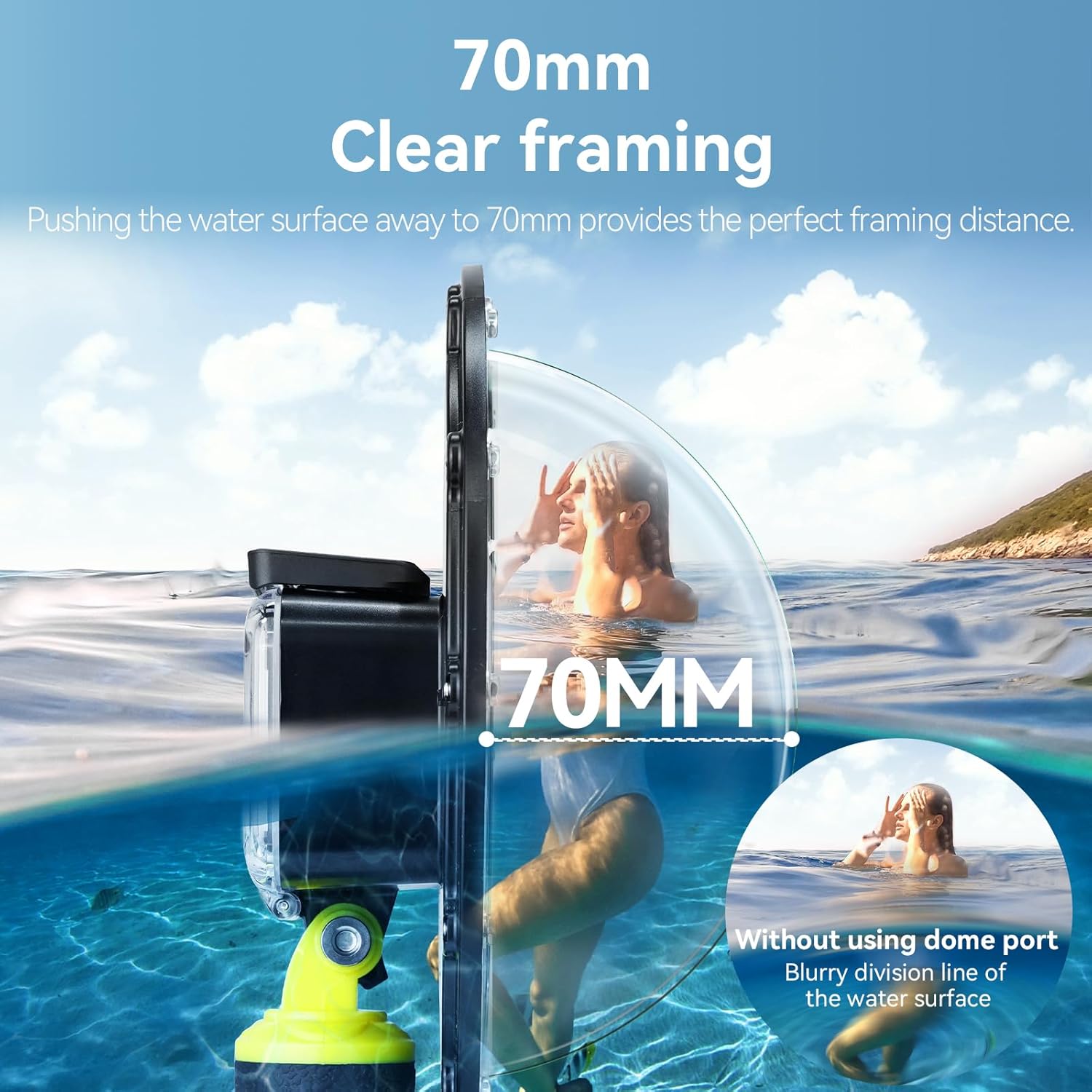 Puerto de cúpula impermeable para DJI Action 3 4, carcasa subacuática con asa flotante, correa de muñeca, accesorios de buceo y snorkel