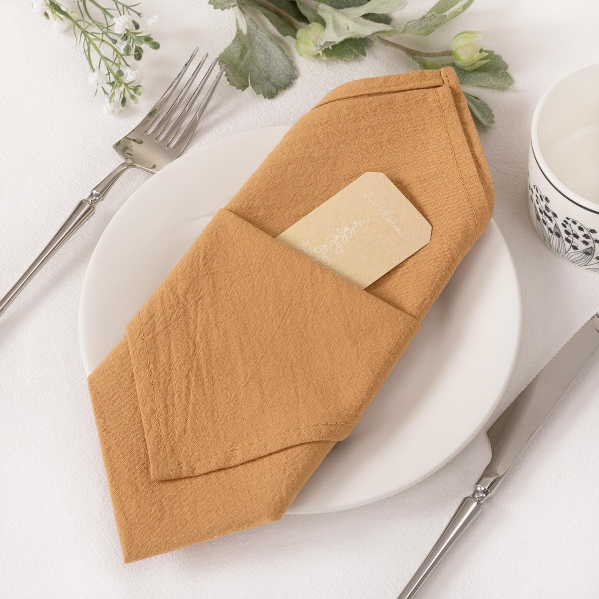 Socomi Servilletas de lino de color caramelo, para Pascua, primavera, juego de 10 servilletas de algodón lavables a granel de 17 x 17 pulgadas para
