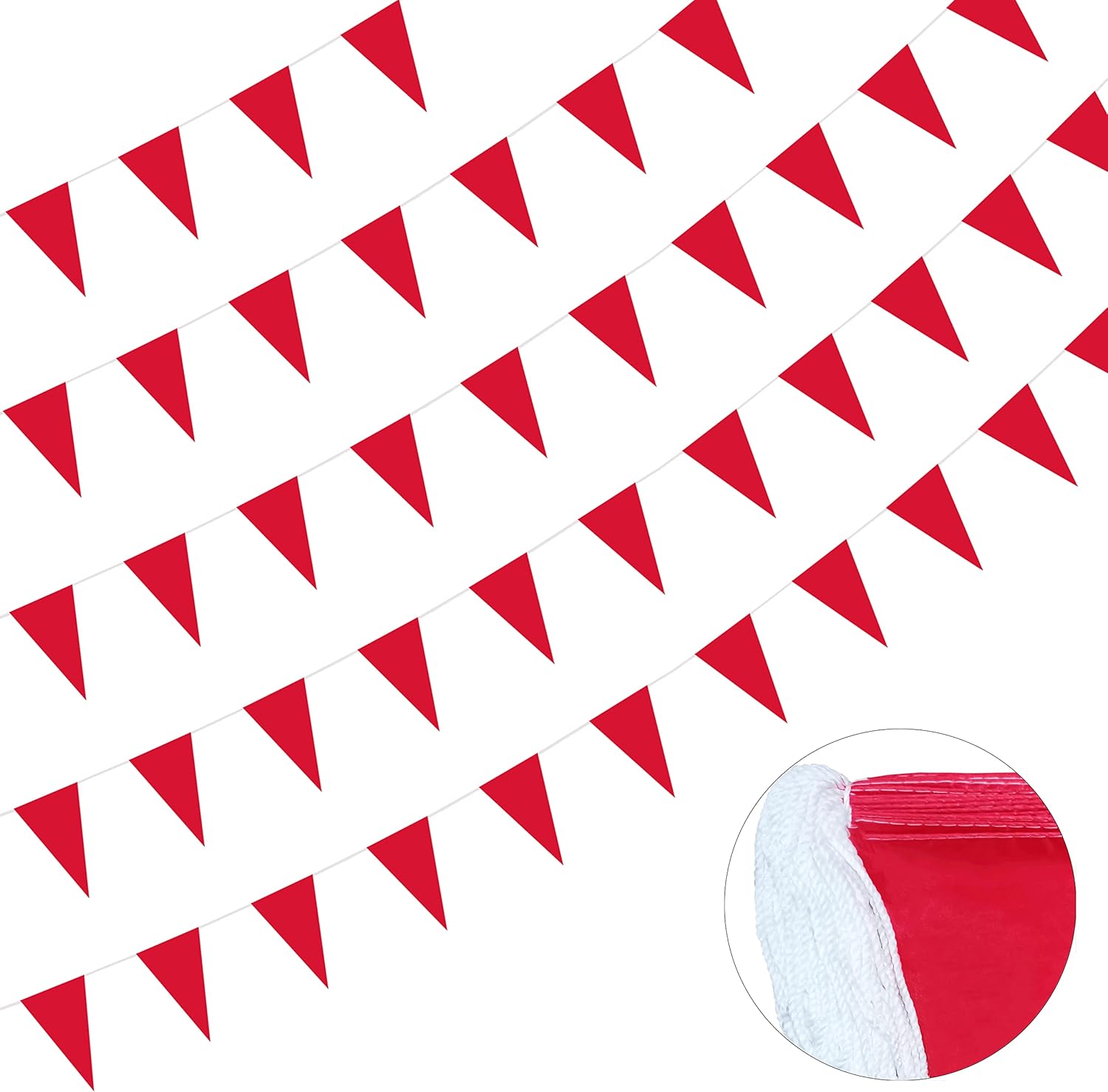 Banderines de color rojo sólido de 260 pies, banderines de banderines con poliéster en blanco, para cumpleaños, celebraciones de fiestas y