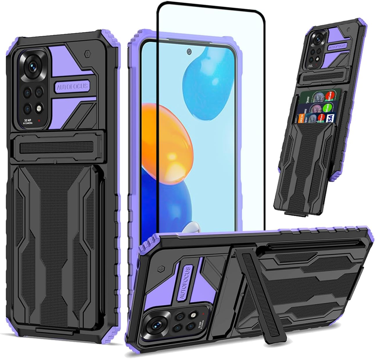 Funda de teléfono para Redmi Note 11Redmi Note 11S 2201117TY Funda con protector de pantalla, cartera desmontable para tarjeta de crédito con