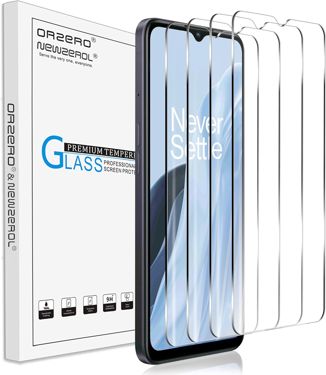 Orzero Paquete de 4 protectores de pantalla de vidrio templado compatibles con Oneplus Nord N300 5G, bordes de arco 2.5D, antiarañazos, alta