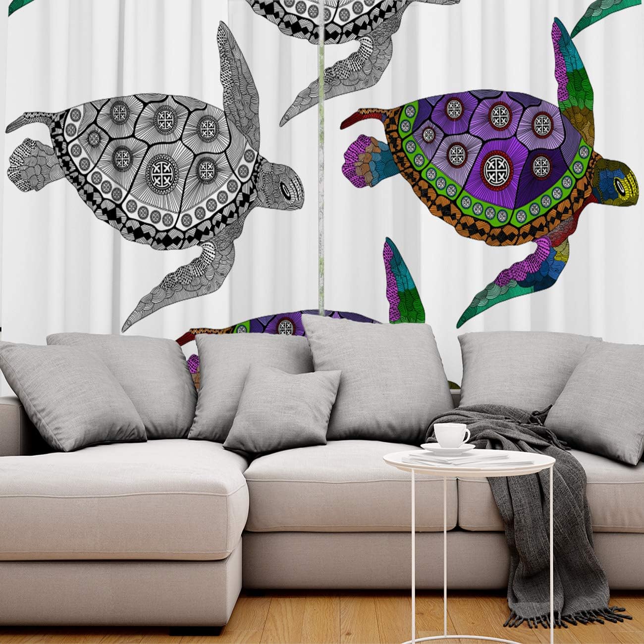FortuneHouse – Cortinas opacas térmicas con diseño de tortuga marina, con ojales de metal sólidos, elegantes cortinas para habitación, ventana, para