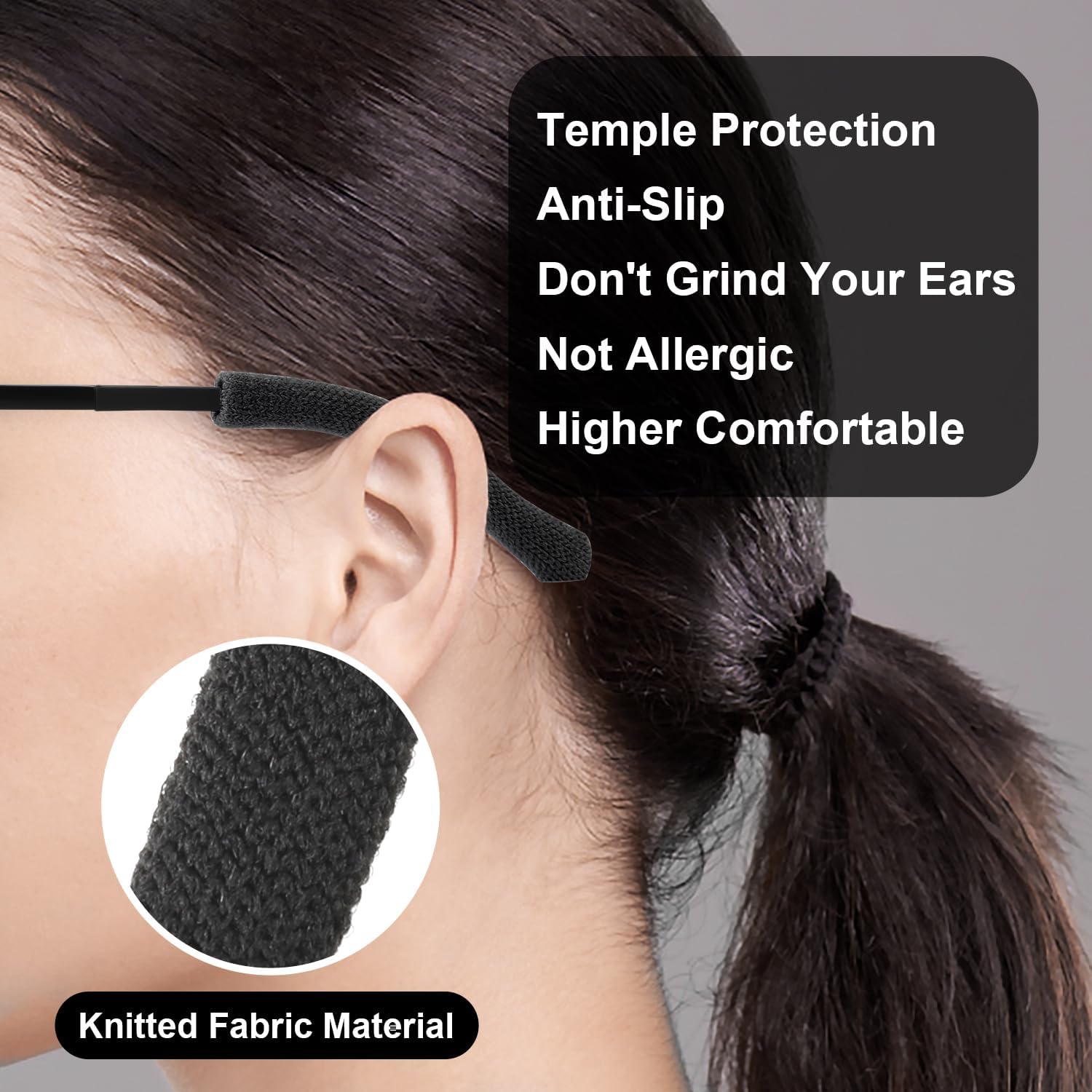 4 pares de puntas de patillas para gafas, antideslizantes, almohadillas de punto suave para lentes de sol, lentes de lectura (negro, gris, marrón +