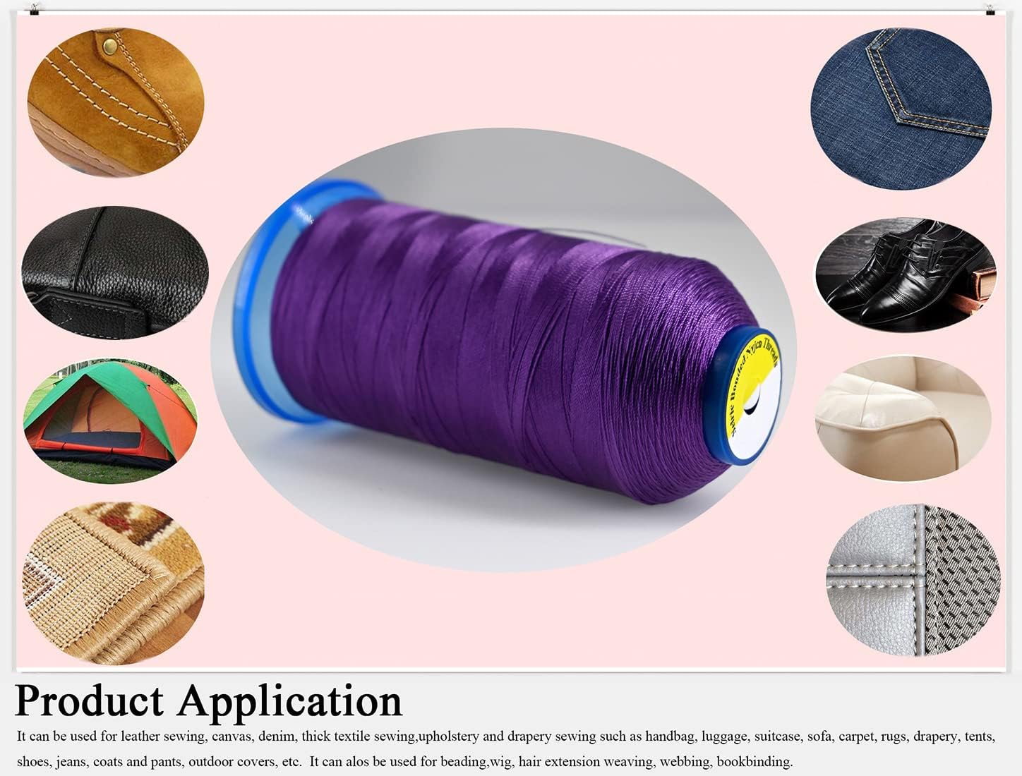 1300 yardas26 colores disponibles Tex 90 Hilo de nailon unido para costura de cuero 280D3 T90#92 Hilo de tapicería resistente para cuero y otras