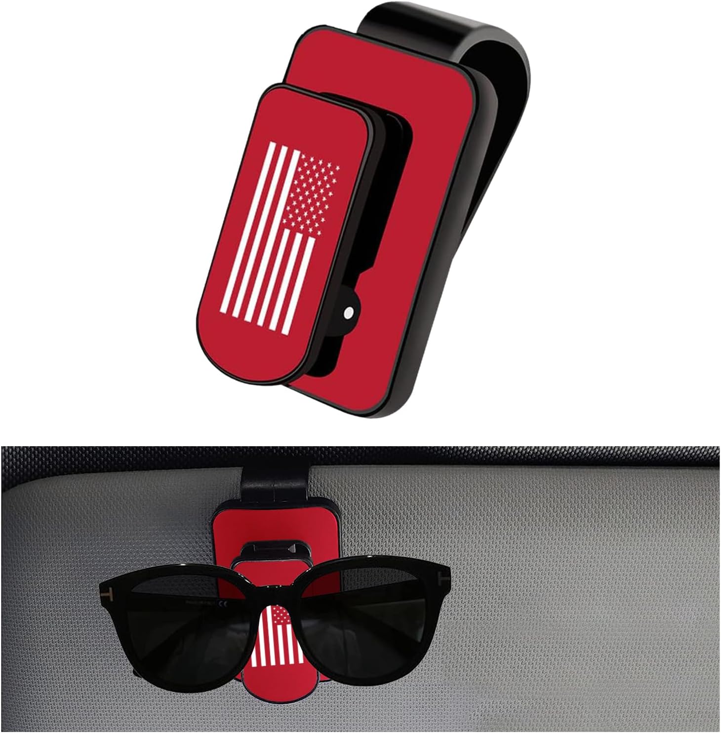 Soporte para lentes de sol para visera de automóvil, soporte de metal para colgar anteojos con bandera de Estados Unidos, clip multifunción para