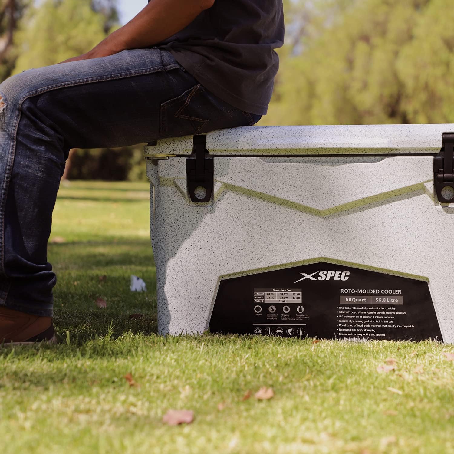 Xspec 60 Qt XL Roto Molded High Performance Camping Cooler Ice Chest  Extra Large Pro Tough Durable Outdoor Overland Rotomolded Hard Cooler