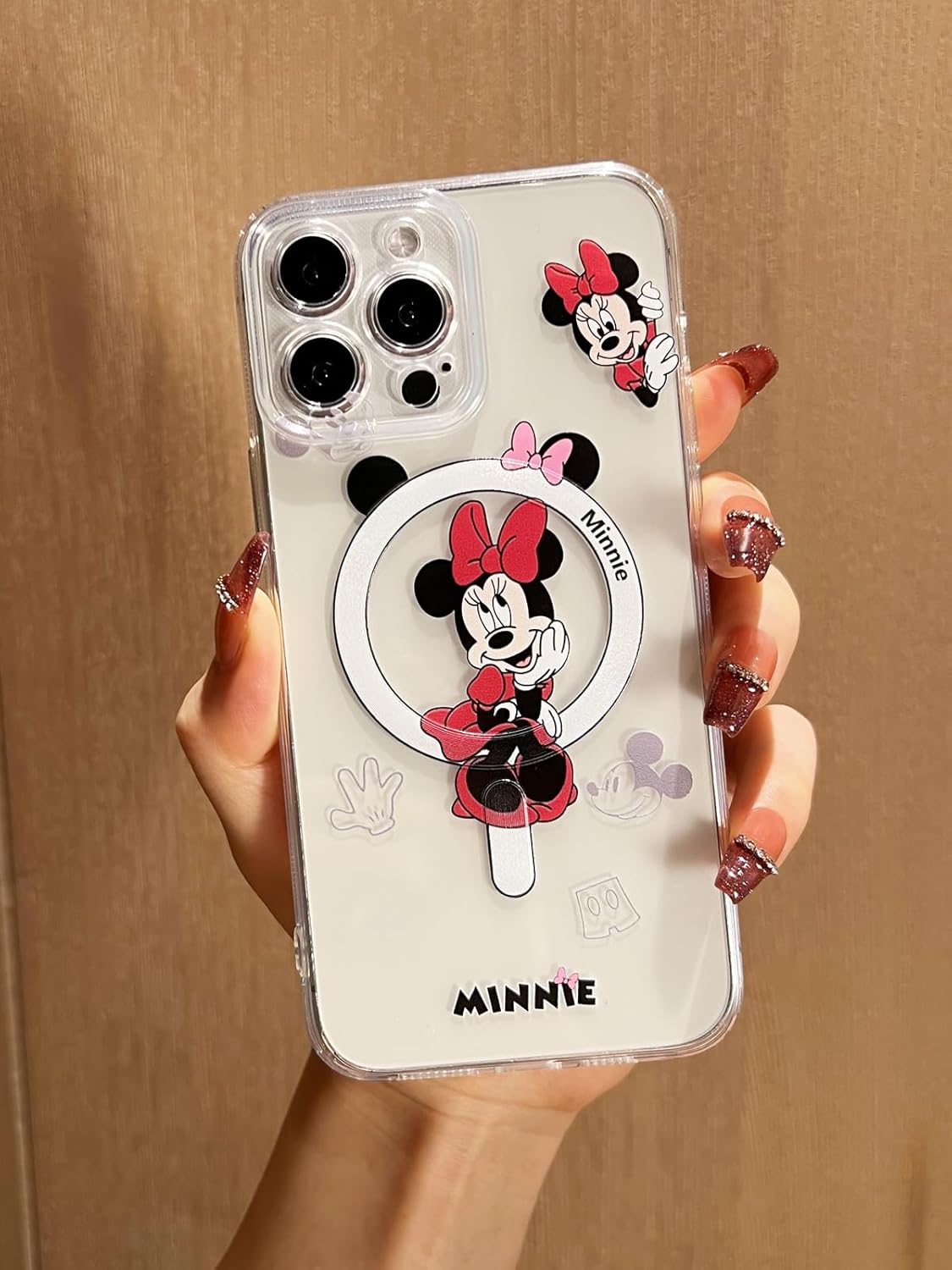 FILOYA Funda magnética para iPhone 15 Pro No Pro, bonita funda de teléfono de Minnie compatible con Magsafe, delgada y delgada a prueba de golpes