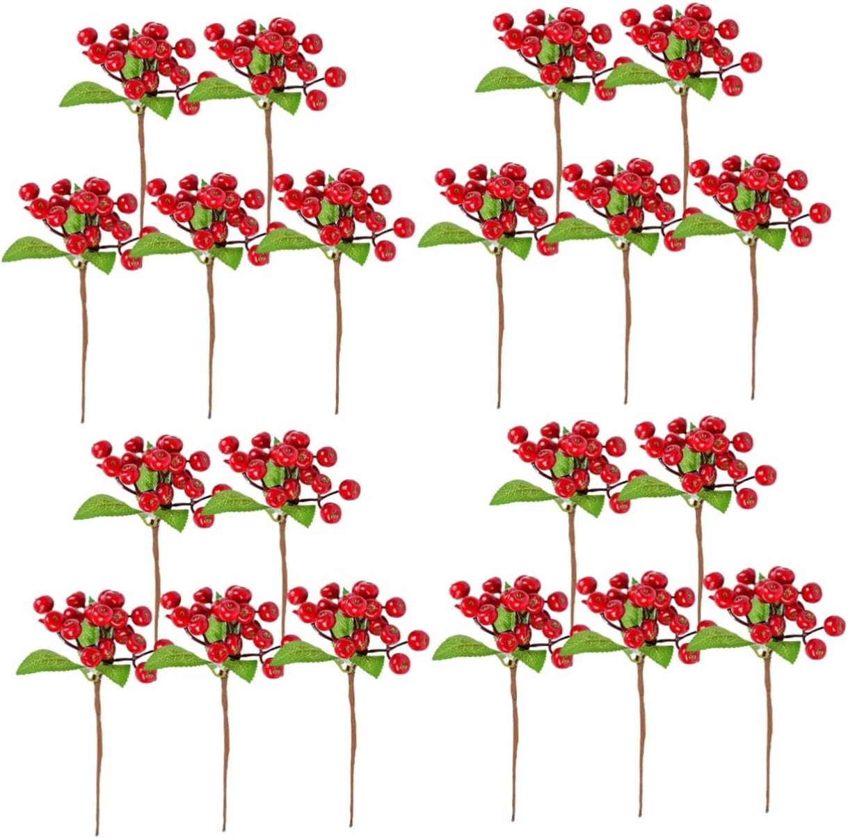 Abaodam 20 Pcs Red Berries Holly Berry Stems Red Berry Twig Winter Holiday Berry Stems Faux Pine Picks Christmas Berry Stems Christmas Berry Picks