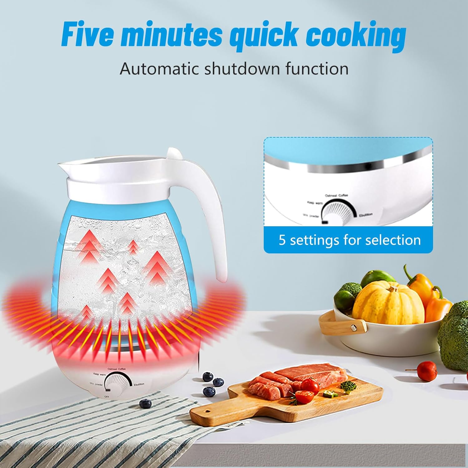 Hervidor eléctrico plegable con 2 tazas, hervidores eléctricos de silicona para agua hirviendo, hervidor portátil para viajes, hervidor de té