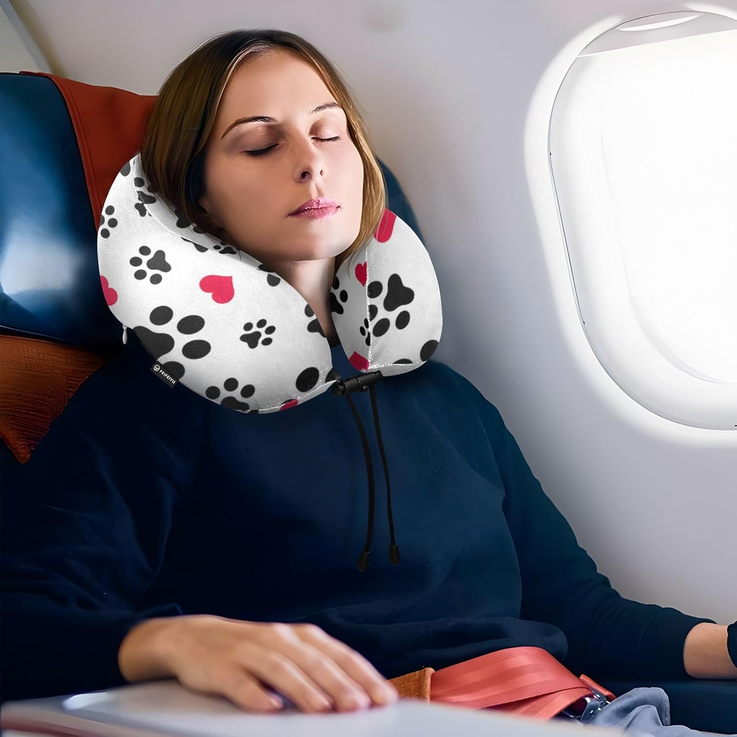 Almohada portátil para el cuello con forma de U y corazón de perro y gato para viajes, almohada de avión en forma de U para vuelo largo, almohada de