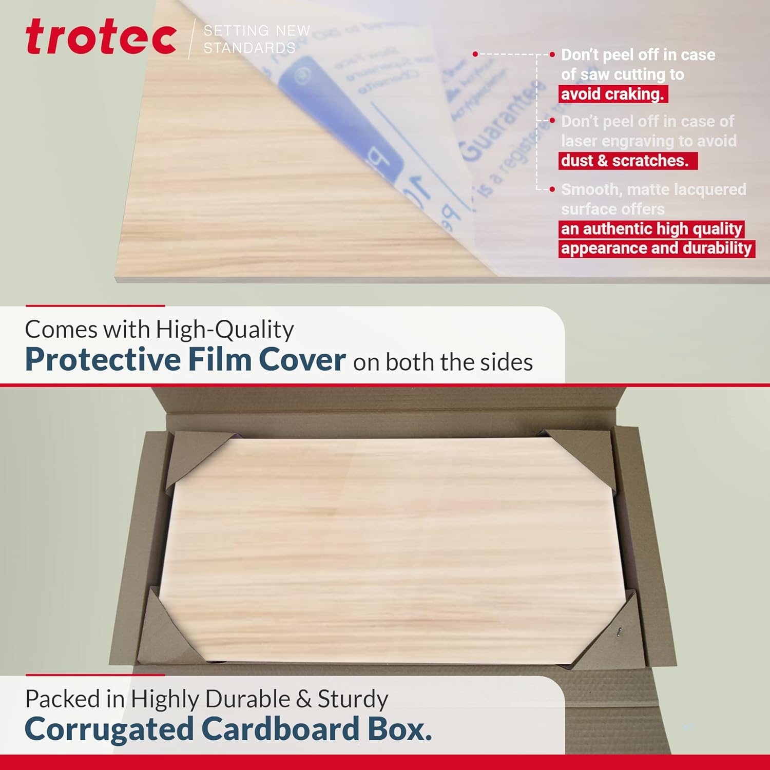 Trotec Tablero de madera maciza de arce  4 piezas  Lijado y barnizado, acabado mate  23.50 x 11.75 x 14 pulgadas  Madera dura de bricolaje para