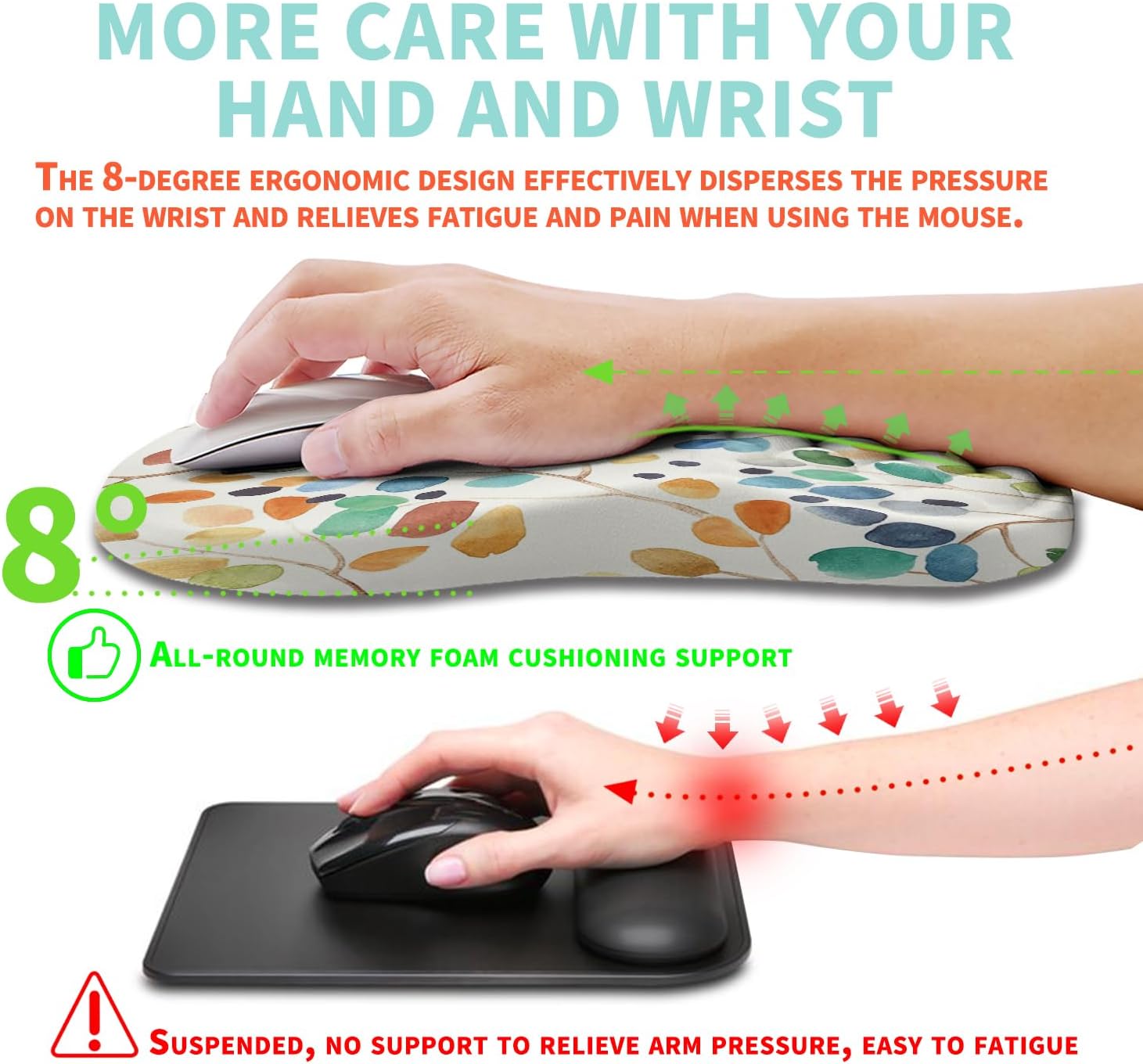 KUOSGM Alfombrilla ergonómica para mouse con diseño de masaje de gel, para aliviar el dolor del túnel carpiano, reposamuñecas, almohadilla de espuma