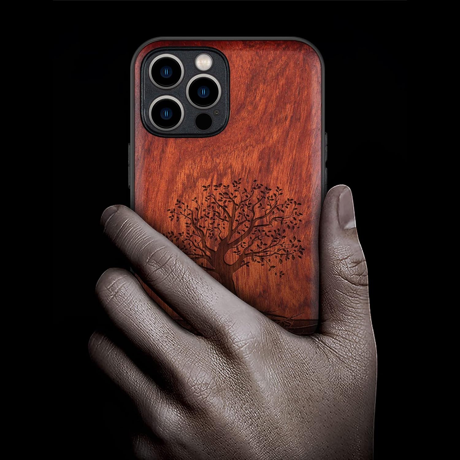 Carveit Funda magnética de madera para iPhone 12 Pro madera real dura y TPU suave negro a prueba de golpes, funda protectora única y elegante de