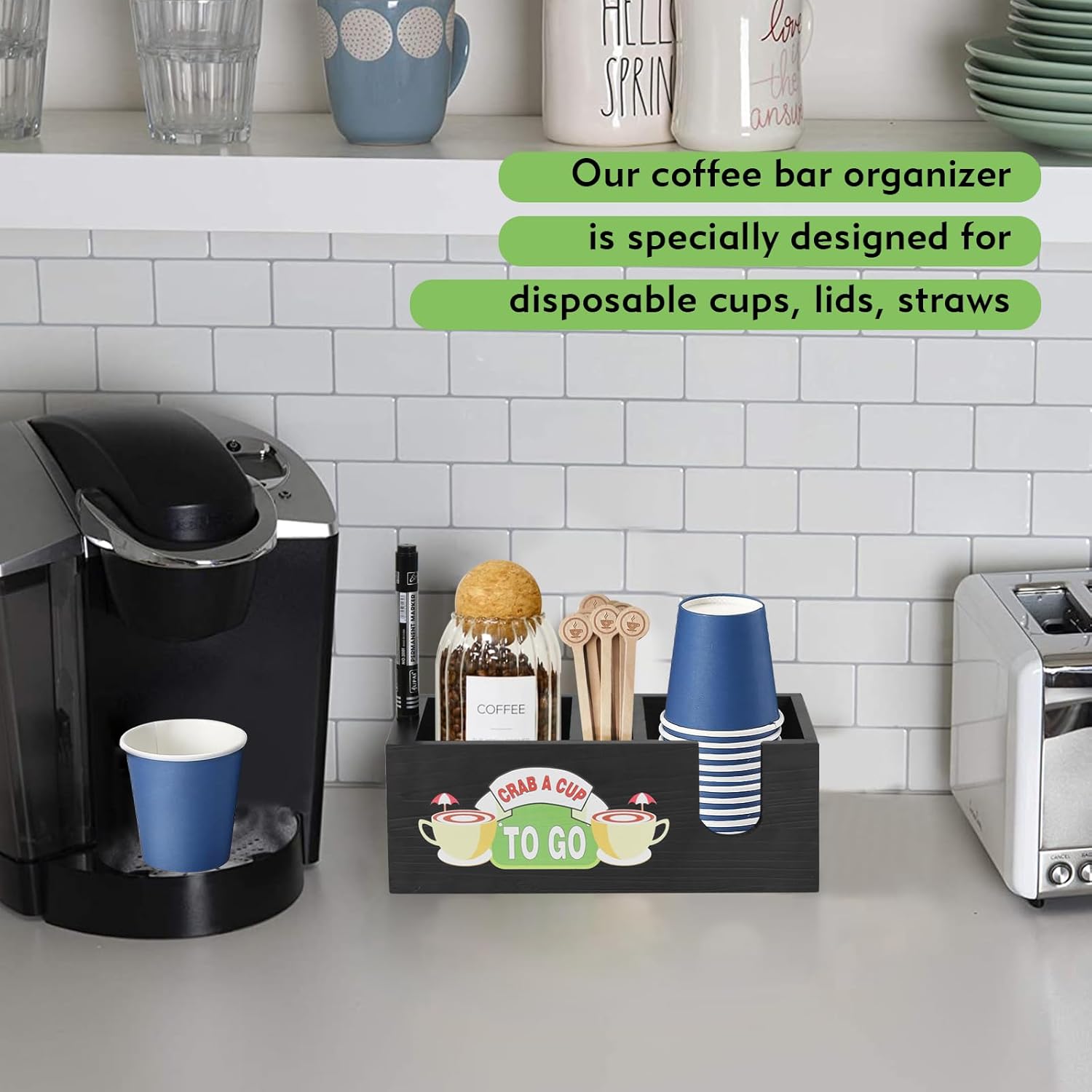 Accesorios y organizador de cafeterías dispensador de tazas de café, decoración de barra de café de madera, dispensador de tazas desechable, soporte