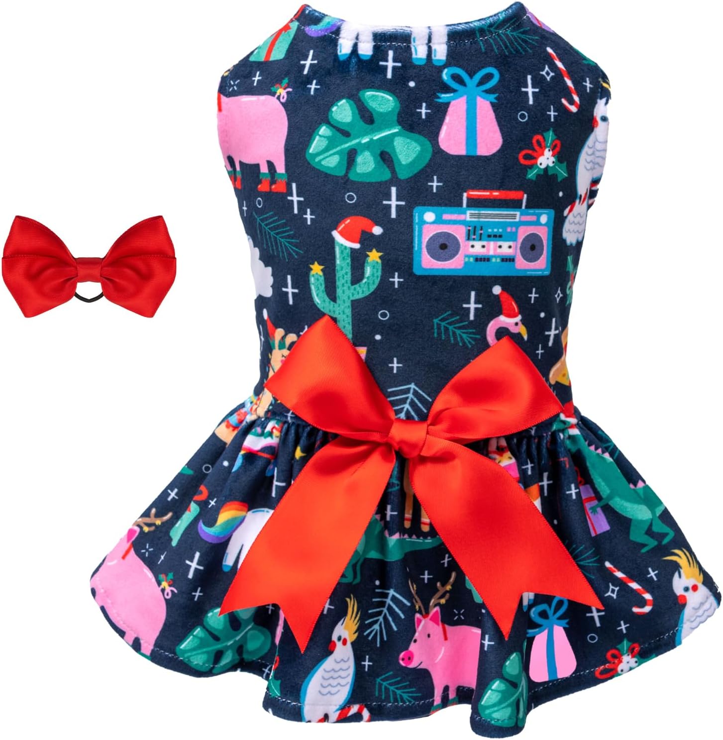 CuteBone Vestidos de terciopelo para perros pequeños, ropa para mascotas, falda de cachorro con lazo para el pelo, CVA32S