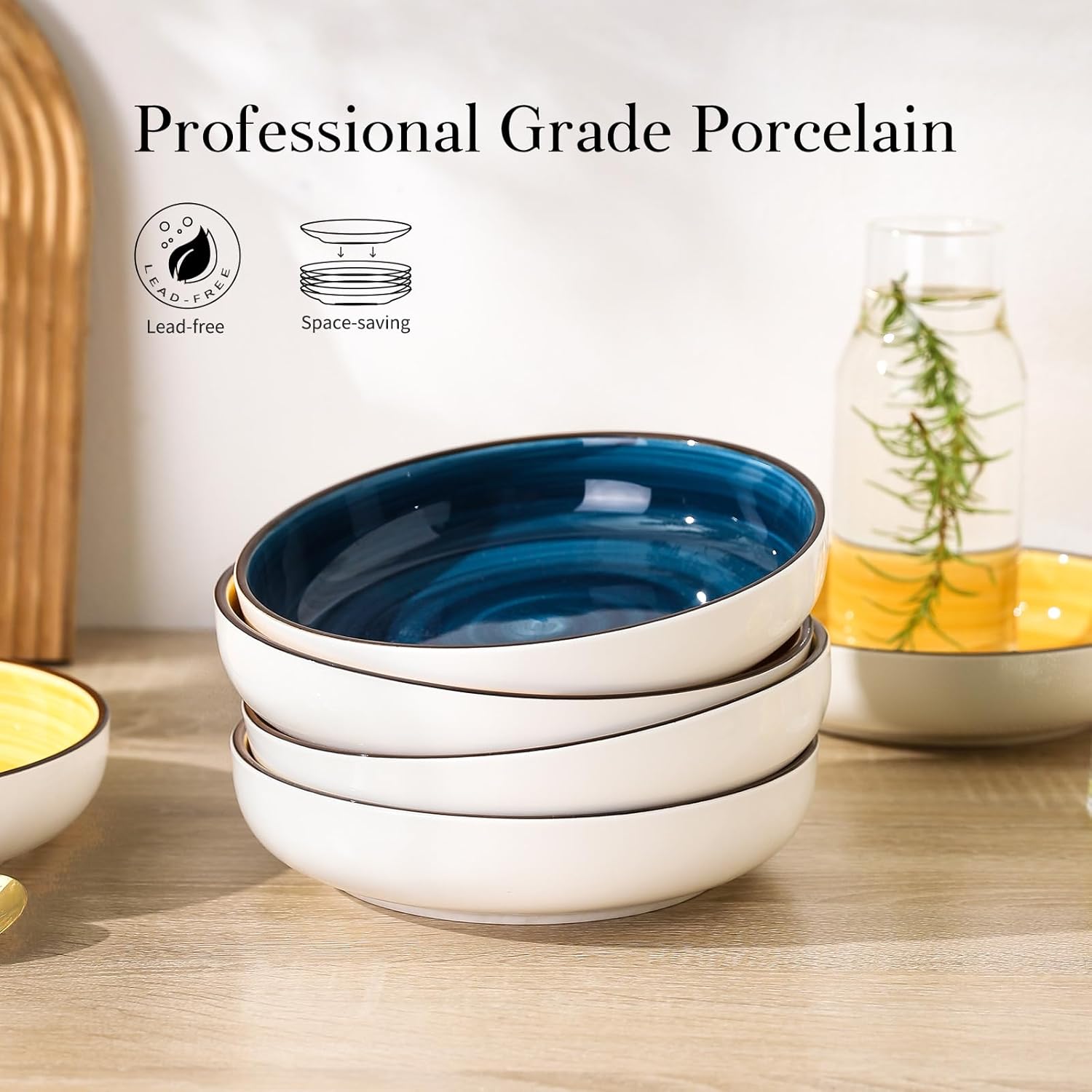 Tazones para pasta, 40 onzas, grandes ensaladeras, juego de 4, platos de cerámica para sopa para cocina, microondas y lavavajillas, varios colores