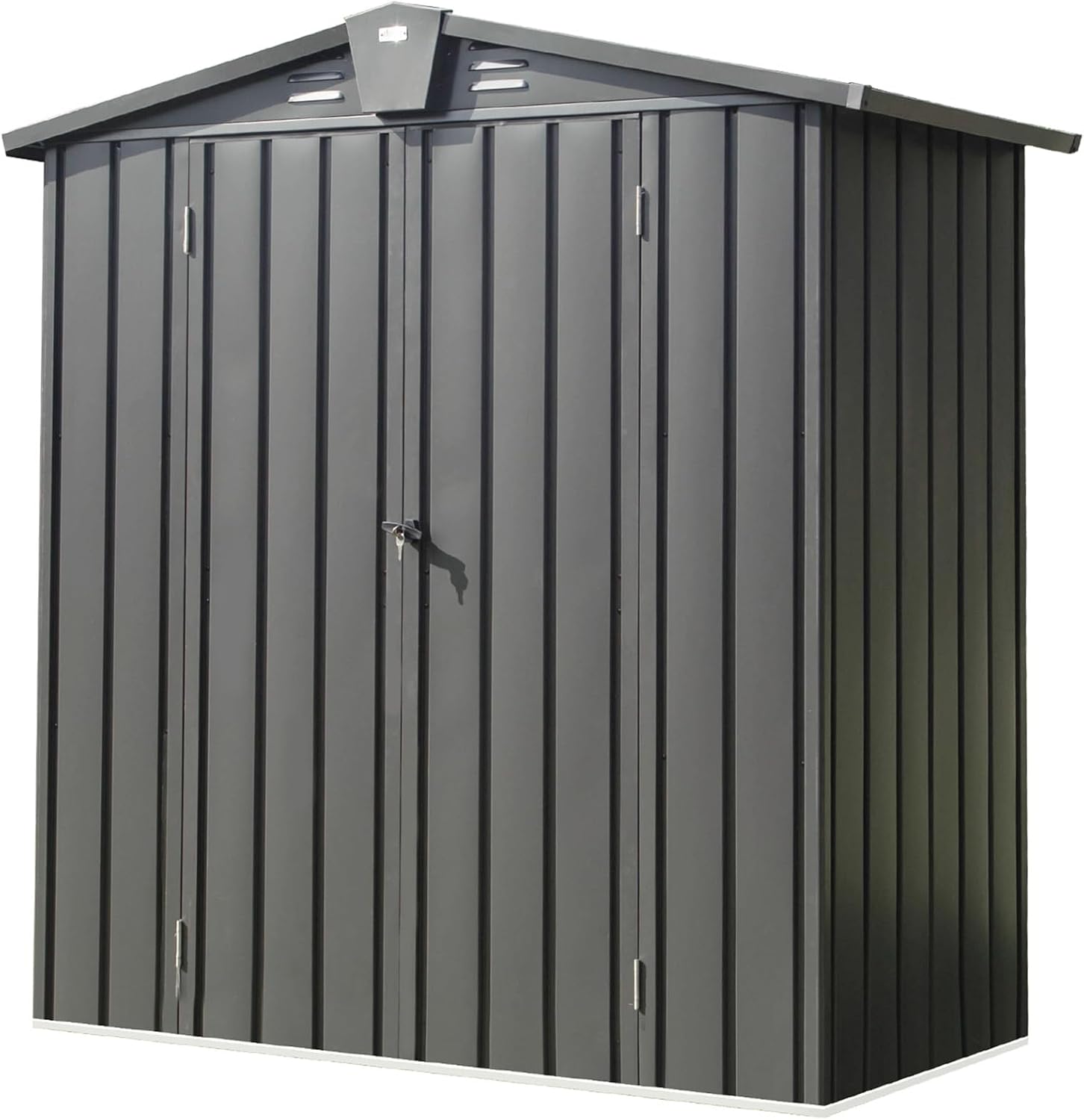 Cobertizo de jardín de almacenamiento de herramientas de metal para exteriores, 5.7 x 3 pies con techo inclinado, marco de acero galvanizado,