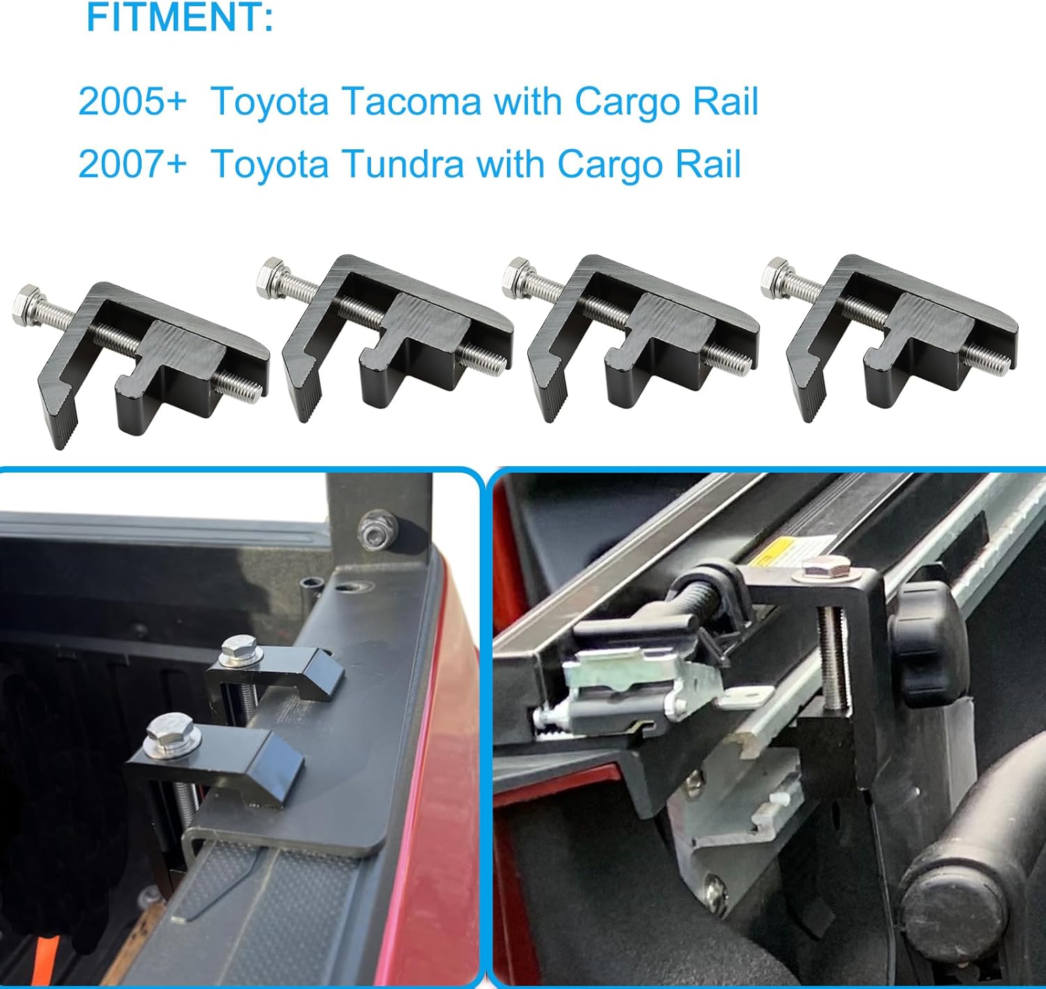 Abrazaderas de montaje para sistema de riel utilitario para Toyota Tacoma 2005+ Tundra 2007+ tapas de camioneta, abrazaderas de aluminio resistente