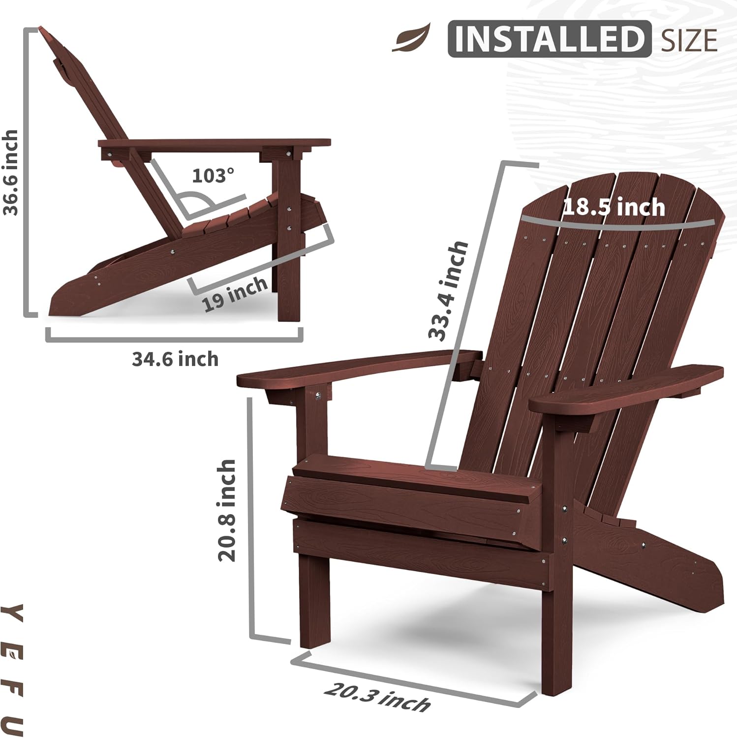 Juego de 2 sillas Adirondack de plástico resistentes a la intemperie, sillas para exteriores, 5 escalones, fácil instalación, como madera real,