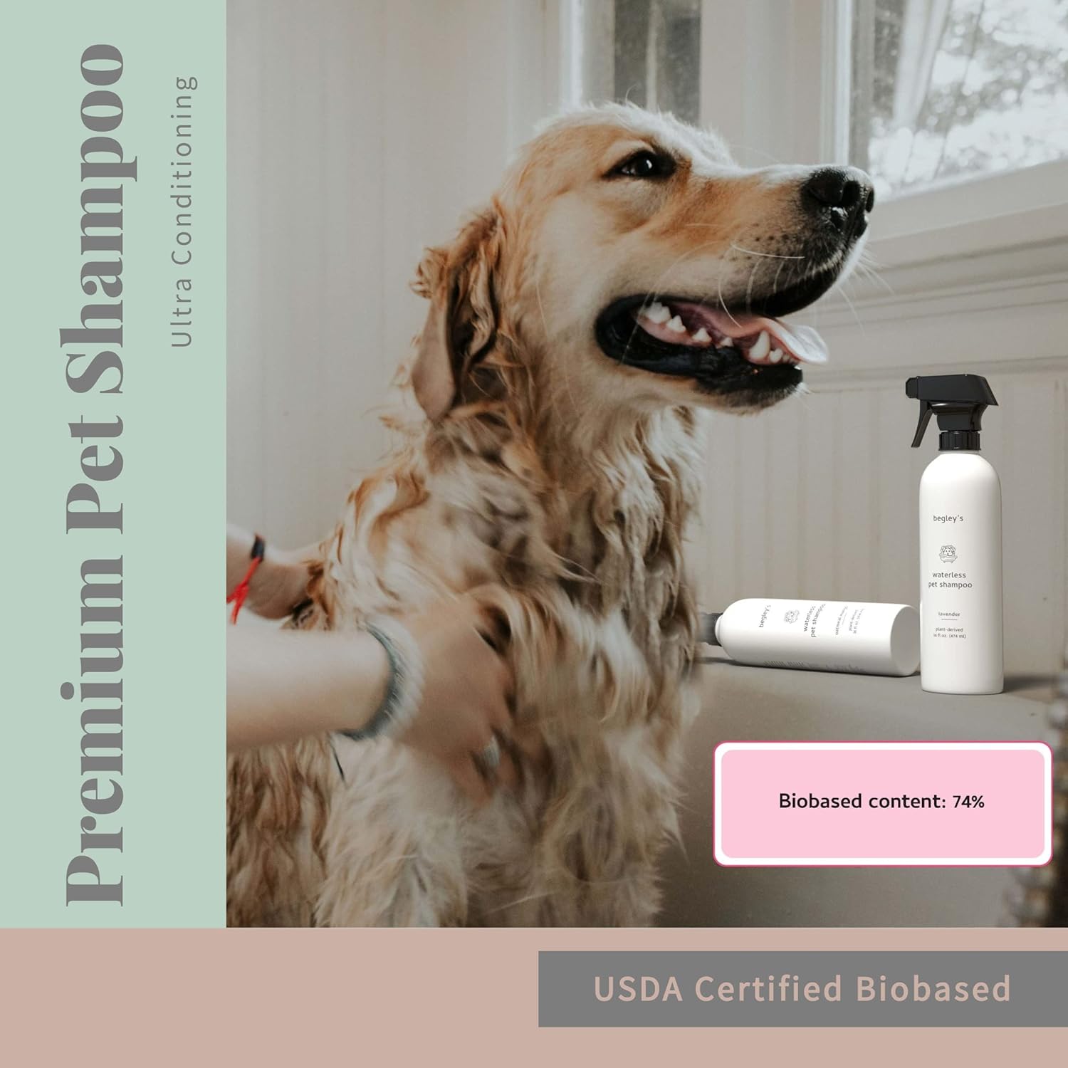 Begley’s Champú natural para mascotas sin agua sin enjuague, limpieza sin baño, desodorizante y eliminación de olores para un pelaje brillante y