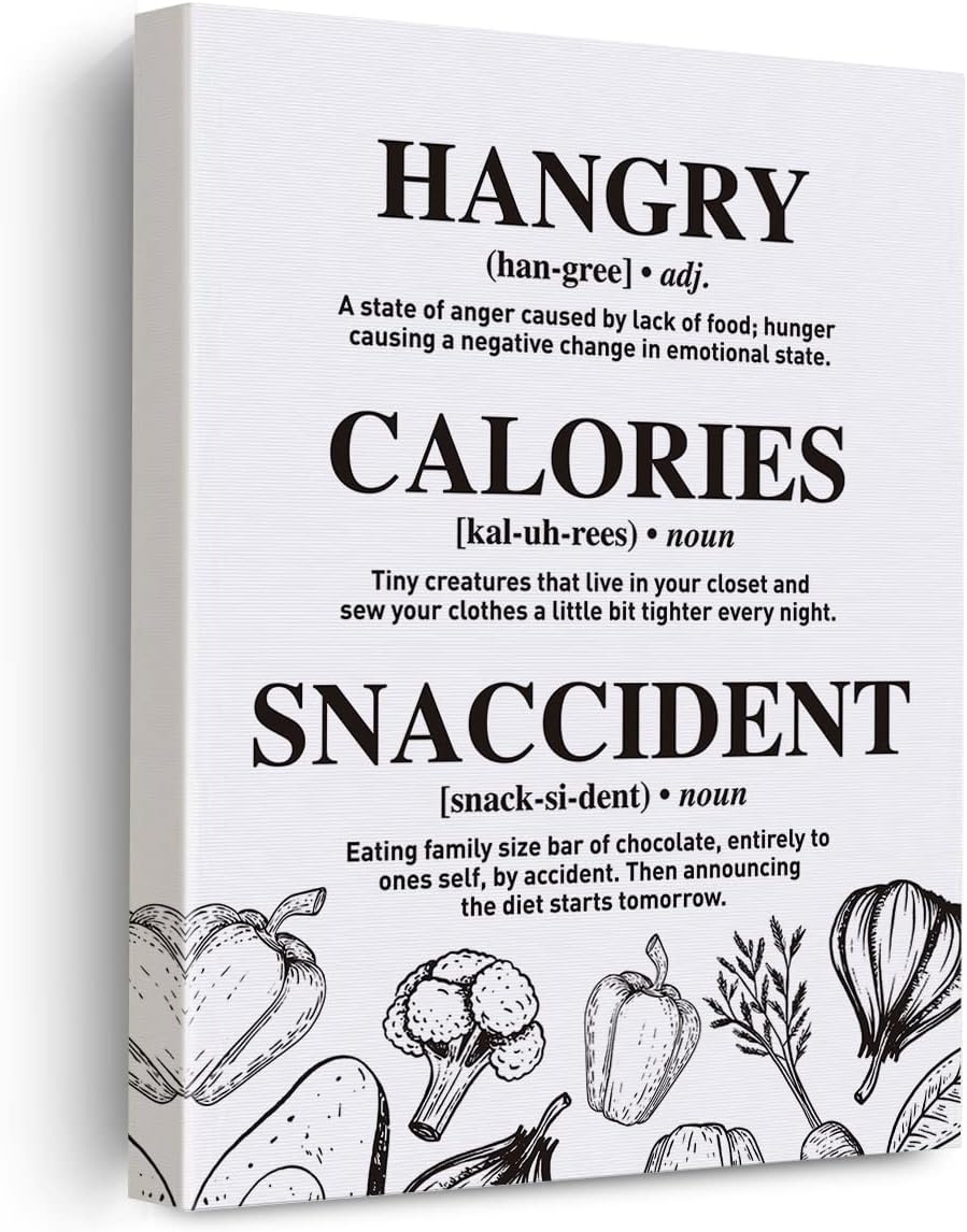 EVXID Hangry Calories Snaccident Definition – Póster en lienzo para cocina, decoración de pared de cocina, enmarcado listo para colgar, para