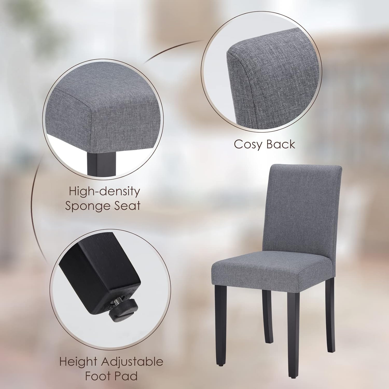 Farini Parsons – Sillas de comedor, sillas de mesa de cocina de tela sin brazos, sillas Parson, sillas de cocina tapizadas, juego de 2, sillas de