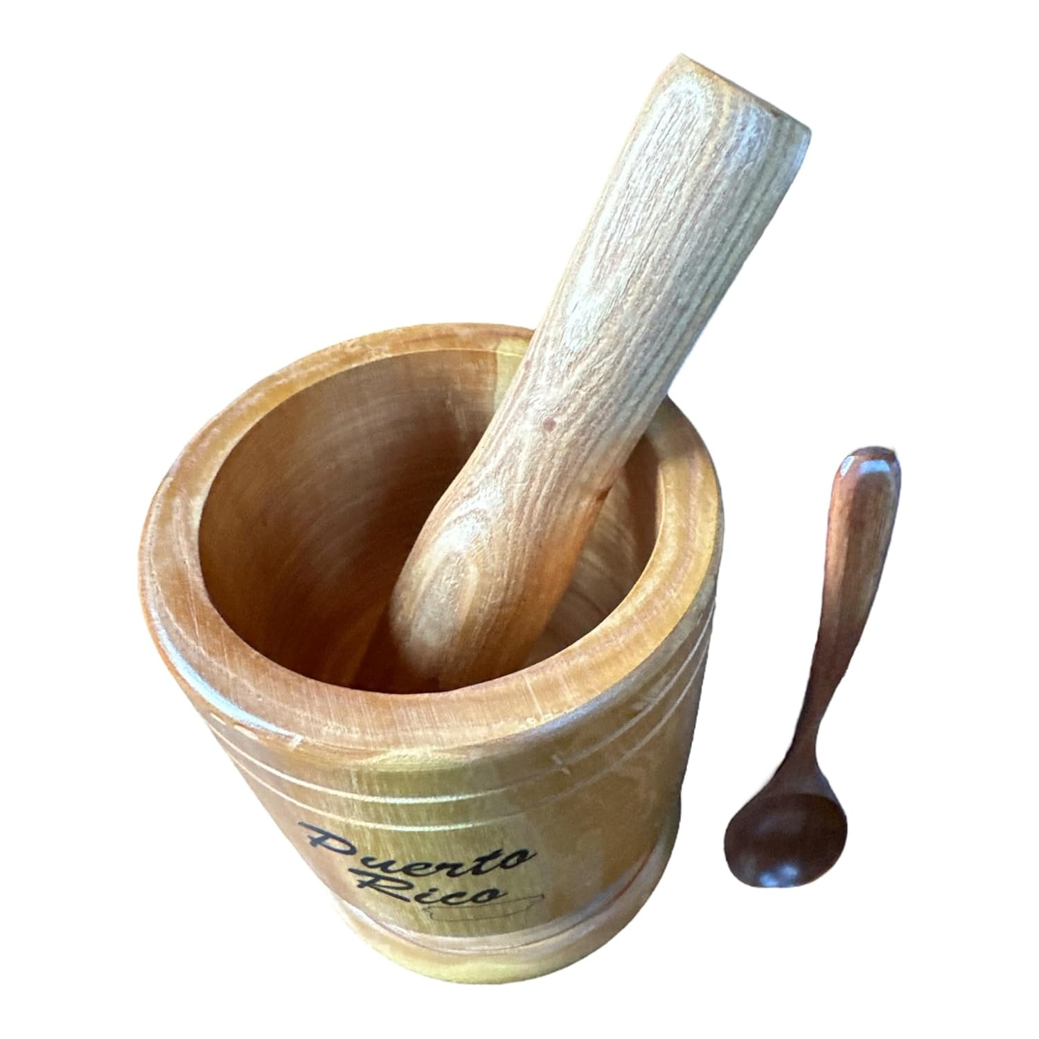 Mortero de madera Puerto Rico Map Pilon de Madera con cuchara de madera agitadora