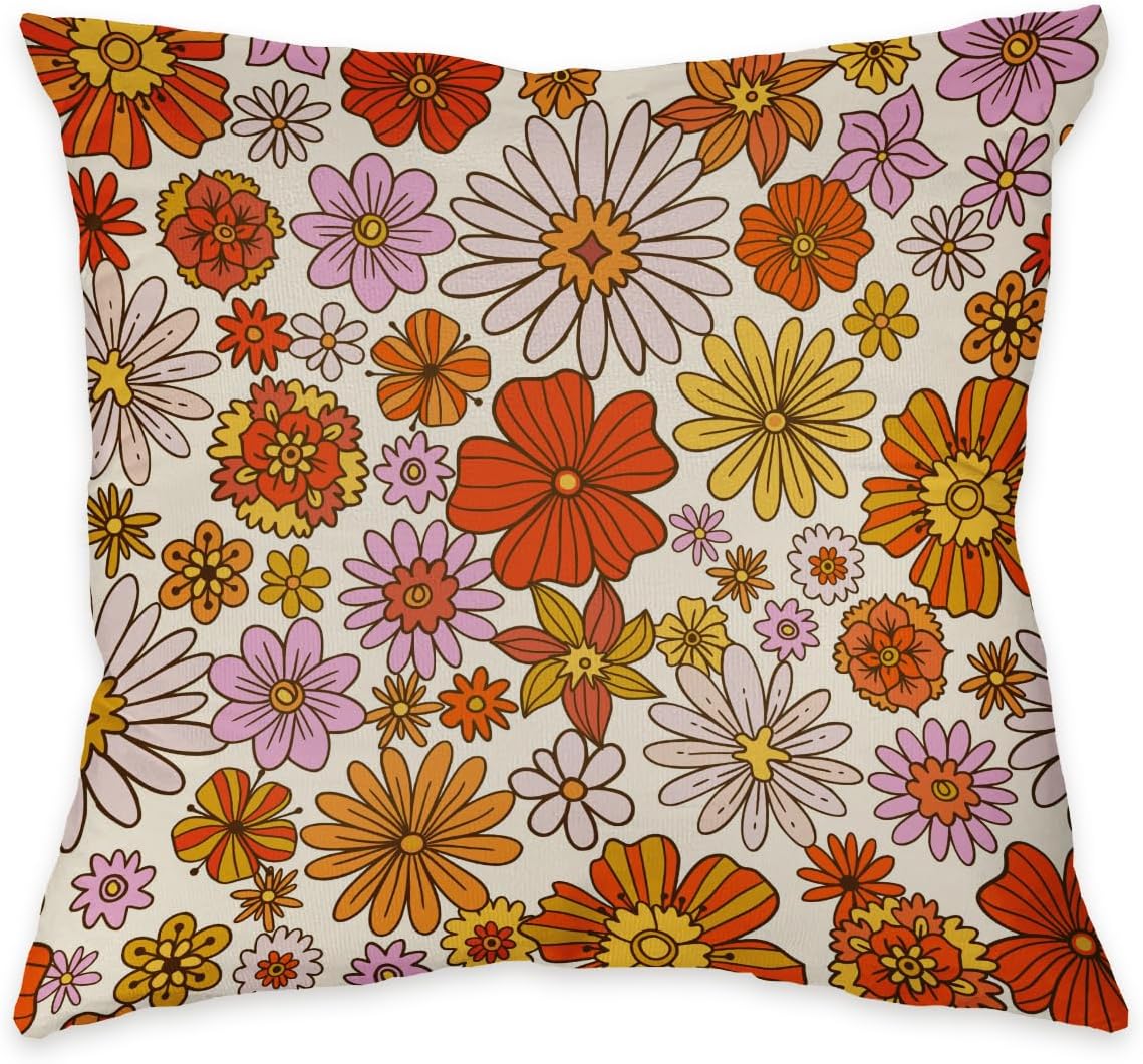 Funda de almohada reversible retro de los años 70, diseño floral hippie y floral, para decorar el hogar, dormitorio, sala de estar, habitación de