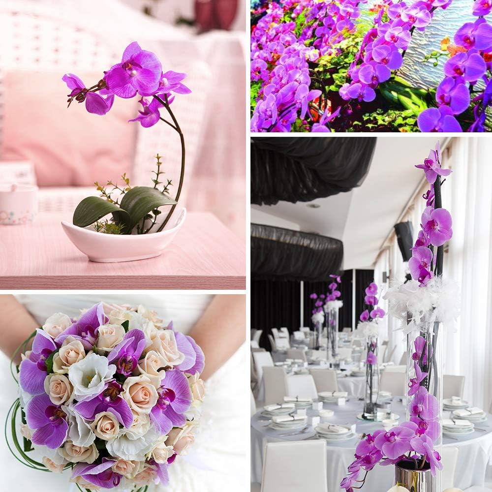 4 piezas de flores artificiales de seda Phalaenopsis, 20 cabezas de orquídea mariposa falsas moradas para boda, ramo floral, decoración de centros