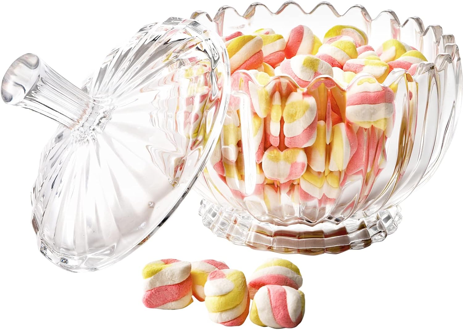 DEAYOU Paquete de 2 platos de cristal para dulces con tapa, recipiente grande para azúcar cubierto de cristal de 34 onzas, recipiente de