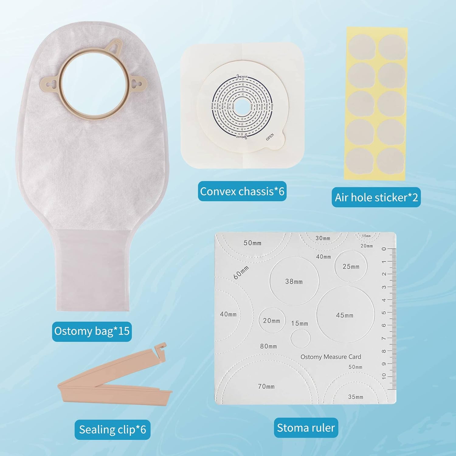 21 bolsas de ostomía, suministros de ostomía, bolsa de ostomía drenable de dos piezas para el cuidado del estoma de ileostomía, cortada a medida (15