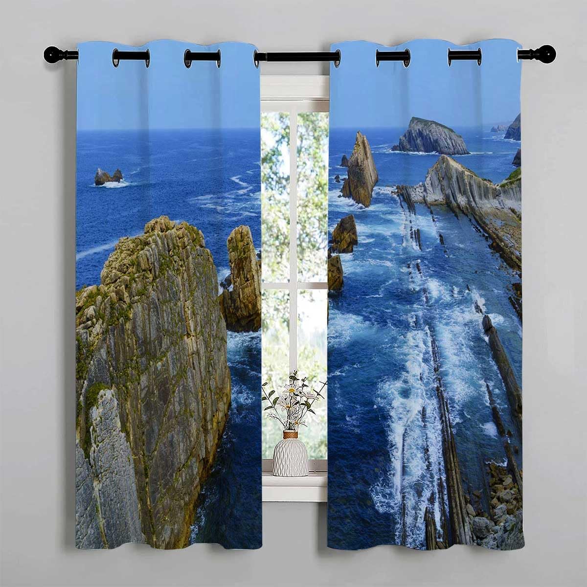 YANFENQI Cortina para Dividir Habitacion Coastline Coast Beach Doorway Curtains Boho Drapes 55Inch Width by 45Inch Length,2 Panels