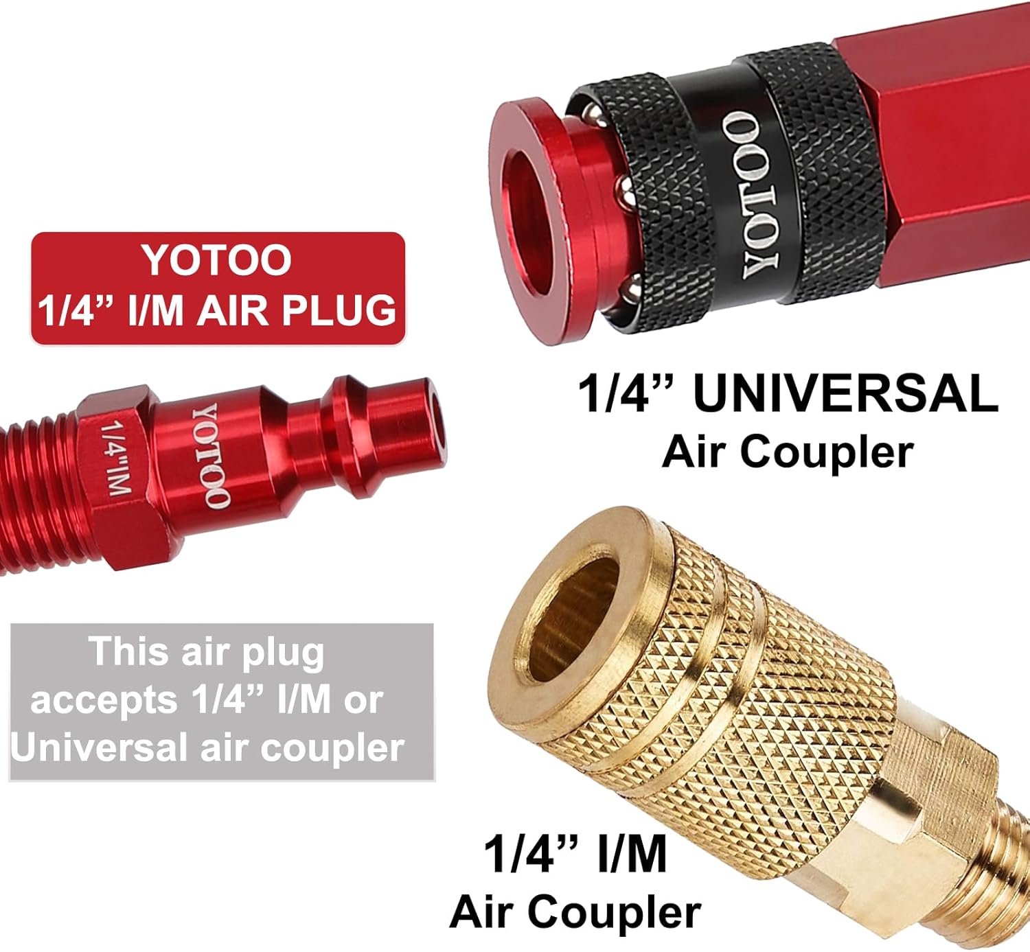 YOTOO Juego de enchufes de aire industriales tipo IM de 12 piezas con roscas macho NPT de 14 pulgadas, accesorios de aire de aluminio resistentes,