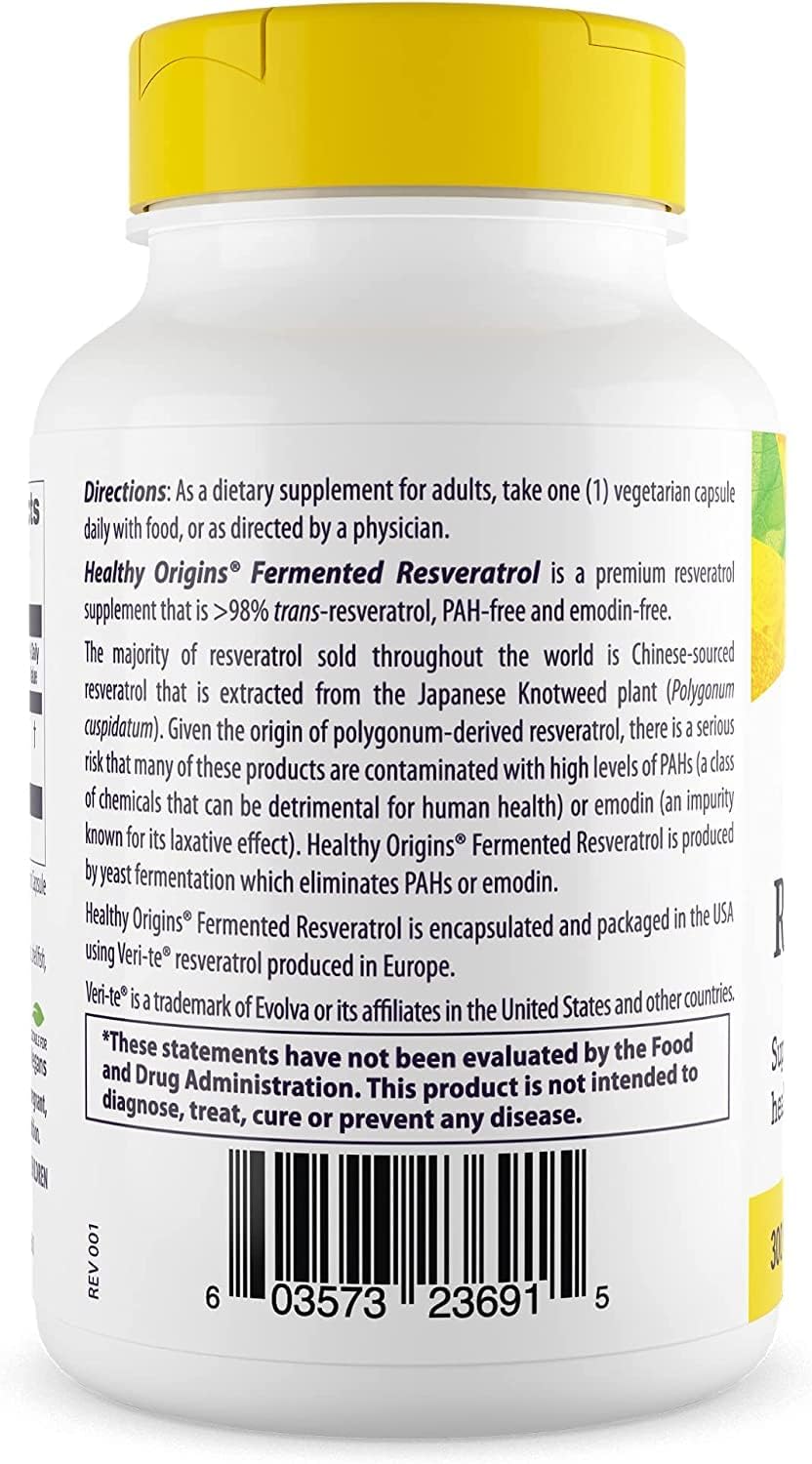 Healthy Origins Resveratrol (Trans-Resveratrol), 300 mg – Suplementos nutricionales de resveratrol europeos – Suplemento antioxidante vegano, sin