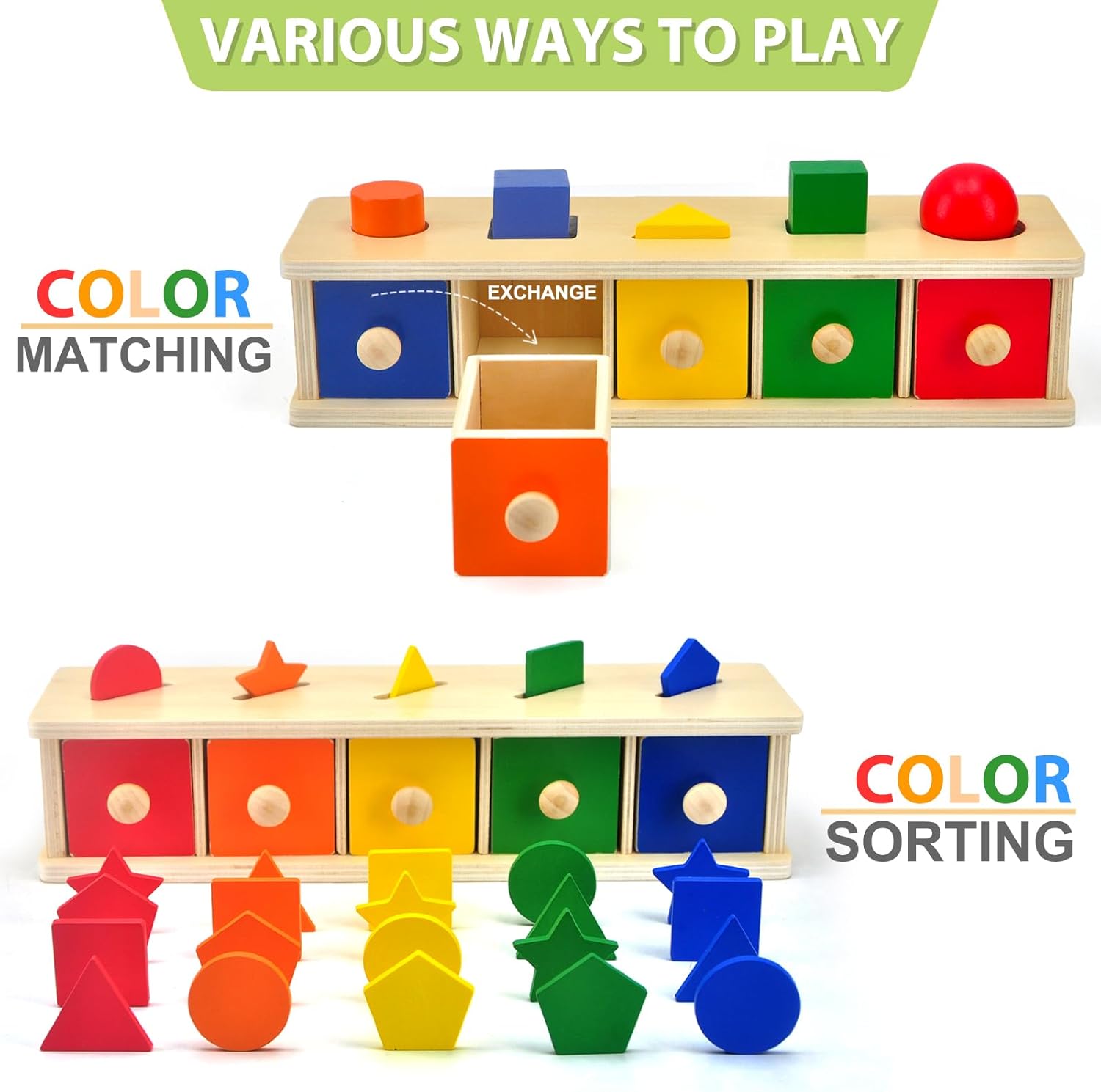 Montessori Toys – Juguetes clasificadores de formas para niños pequeños de 1 a 3 años, juguetes de clasificación de colores, juguetes de madera a