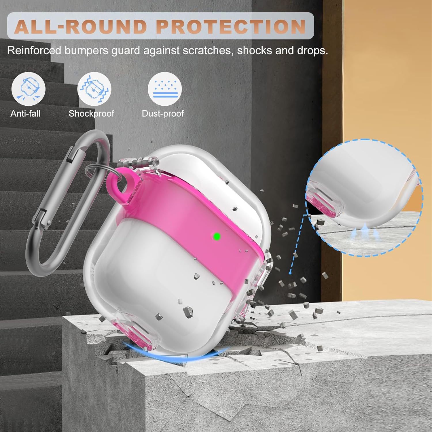 WOFRO Funda para AirPods de 21 generación con bloqueo, para Airpods de 1 y 2 generación, a prueba de golpes, con kit de limpieza, cordón y llavero